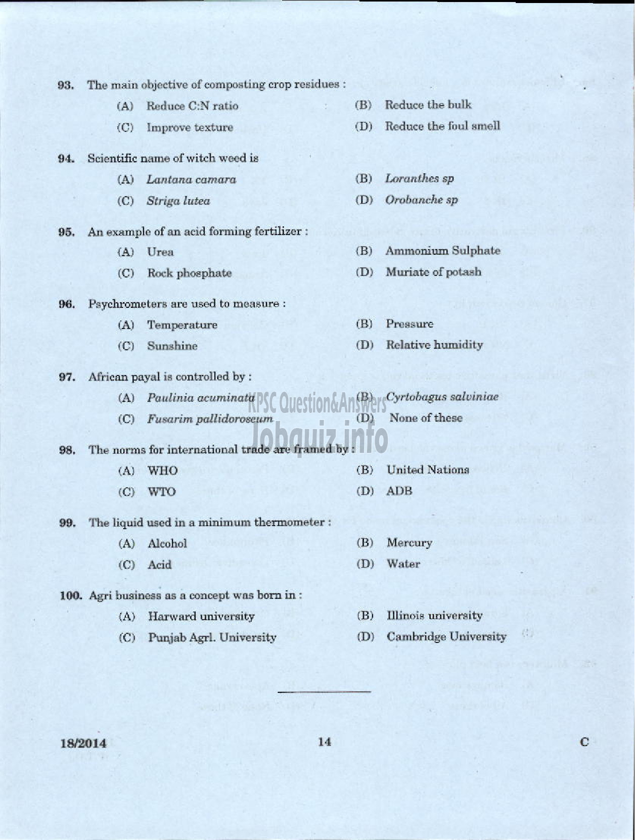 Kerala PSC Question Paper - FIELD OFFICER NCA FOREST DEVELOPMENT CORPORATION-12