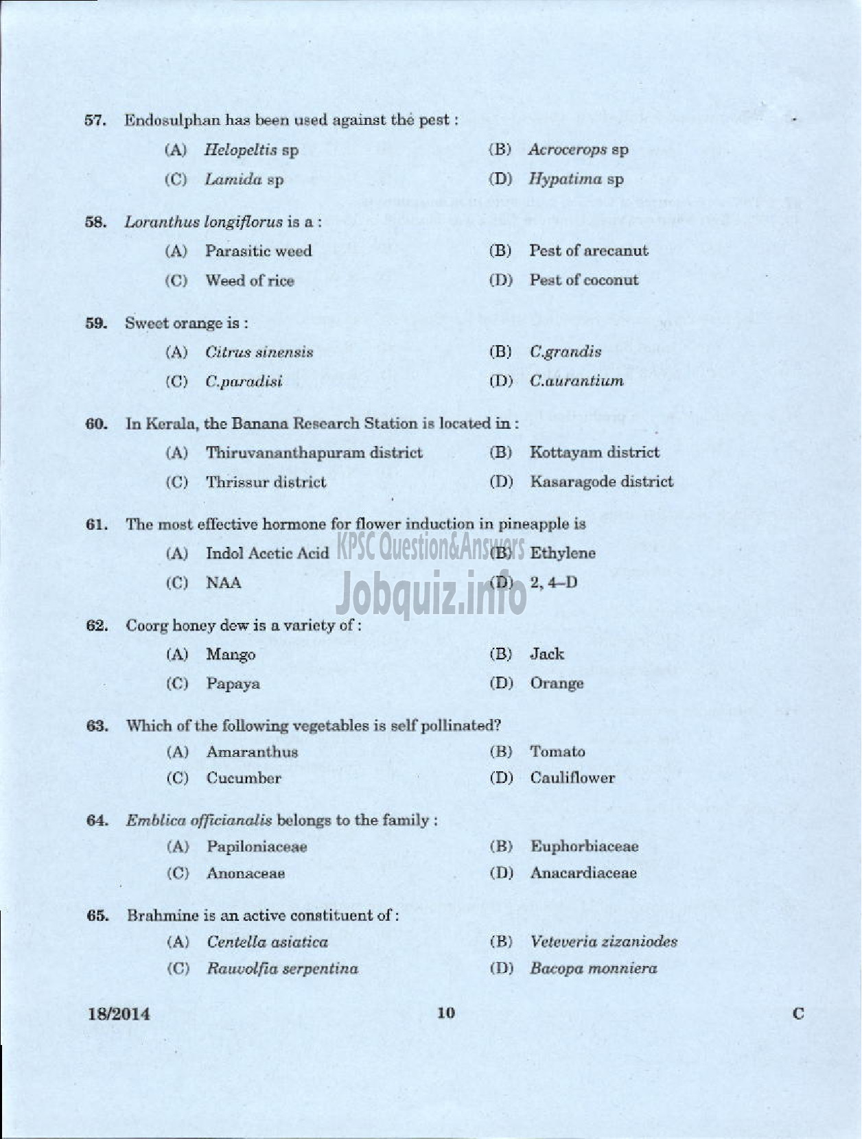 Kerala PSC Question Paper - FIELD OFFICER NCA FOREST DEVELOPMENT CORPORATION-8