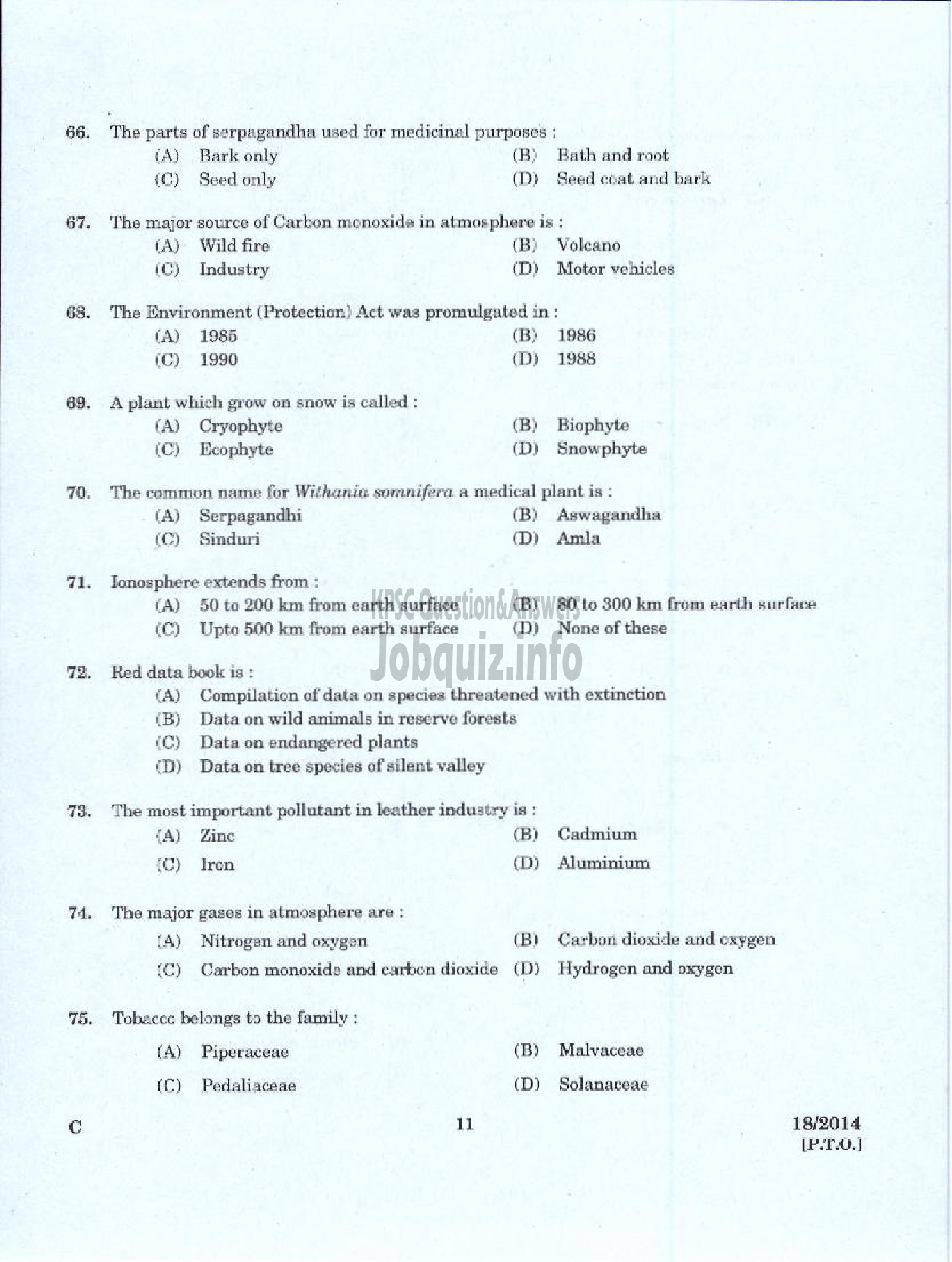 Kerala PSC Question Paper - FIELD OFFICER NCA FOREST DEVELOPMENT CORPORATION-9