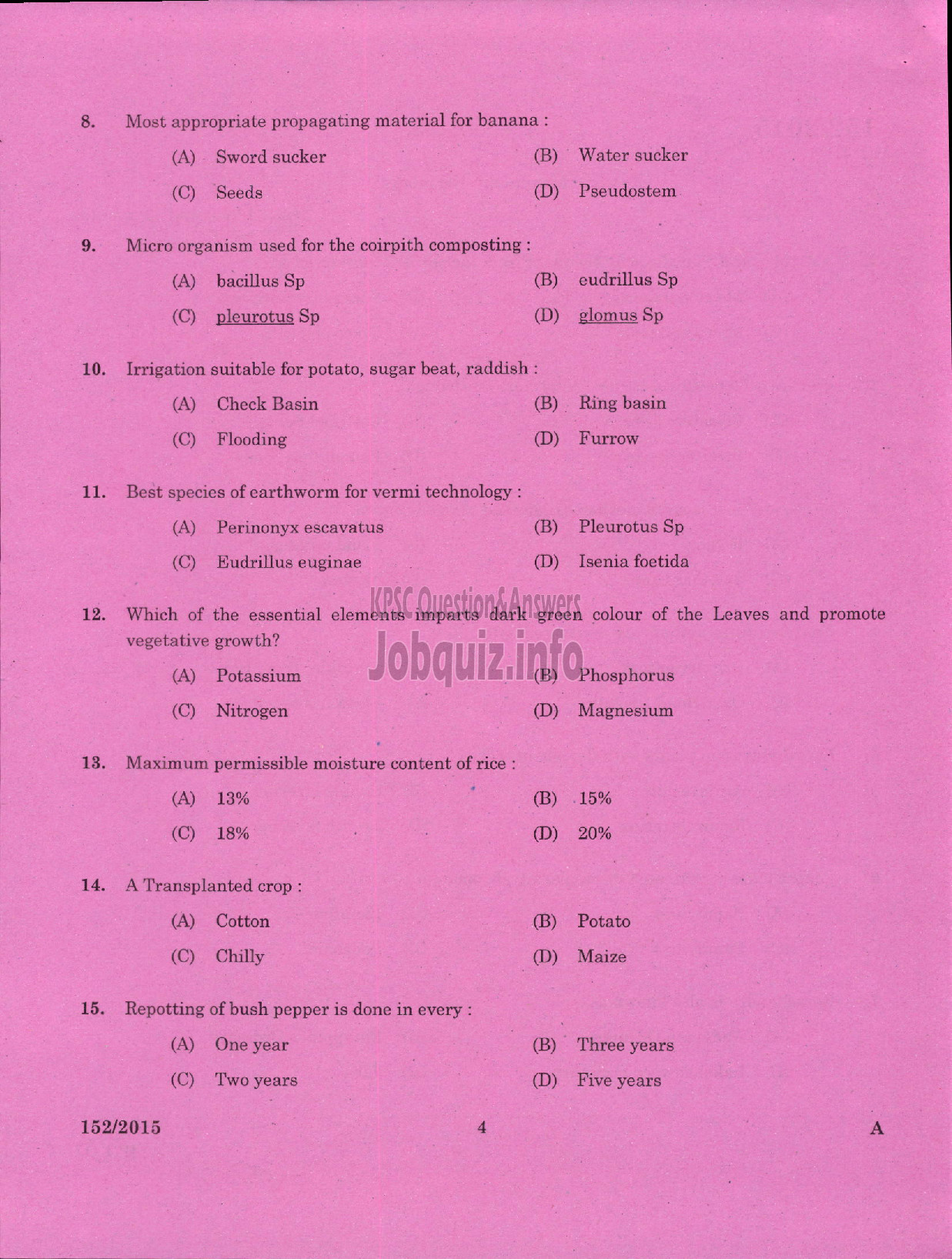 Kerala PSC Question Paper - FIELD SUPERVISOR GR II S F C OF KERALA LTD-2