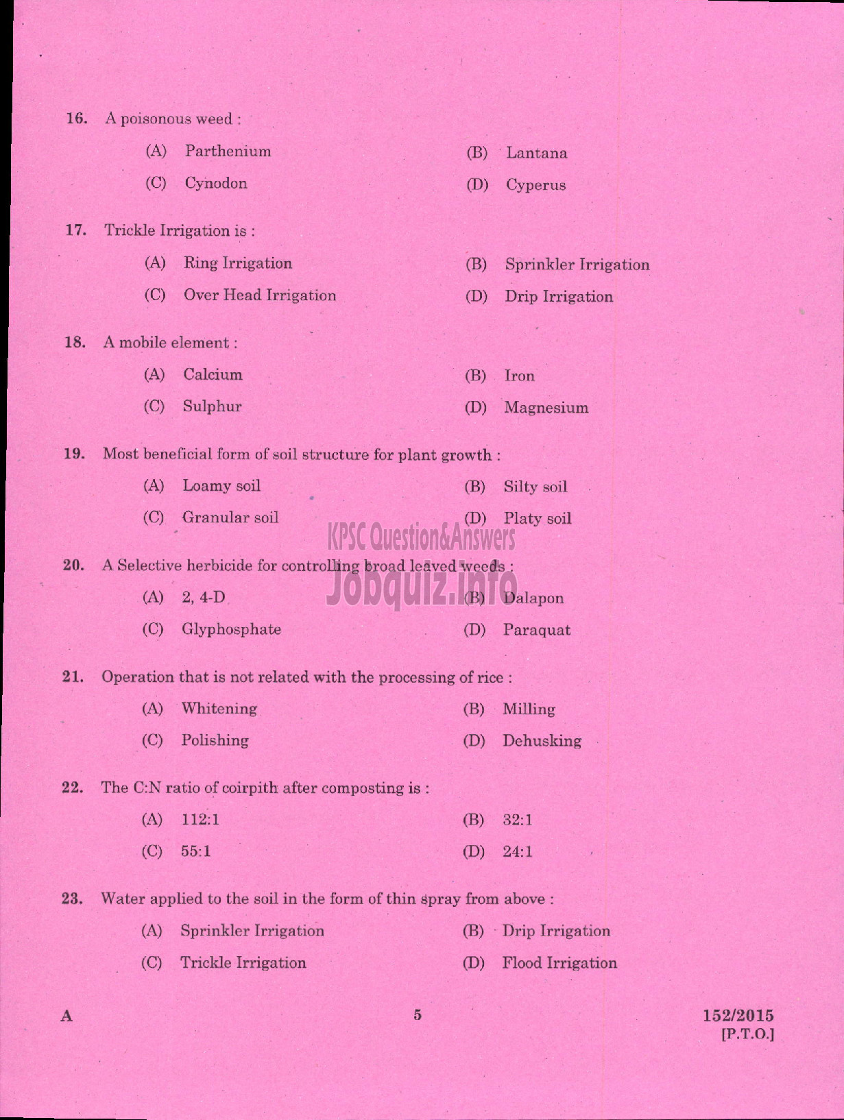 Kerala PSC Question Paper - FIELD SUPERVISOR GR II S F C OF KERALA LTD-3