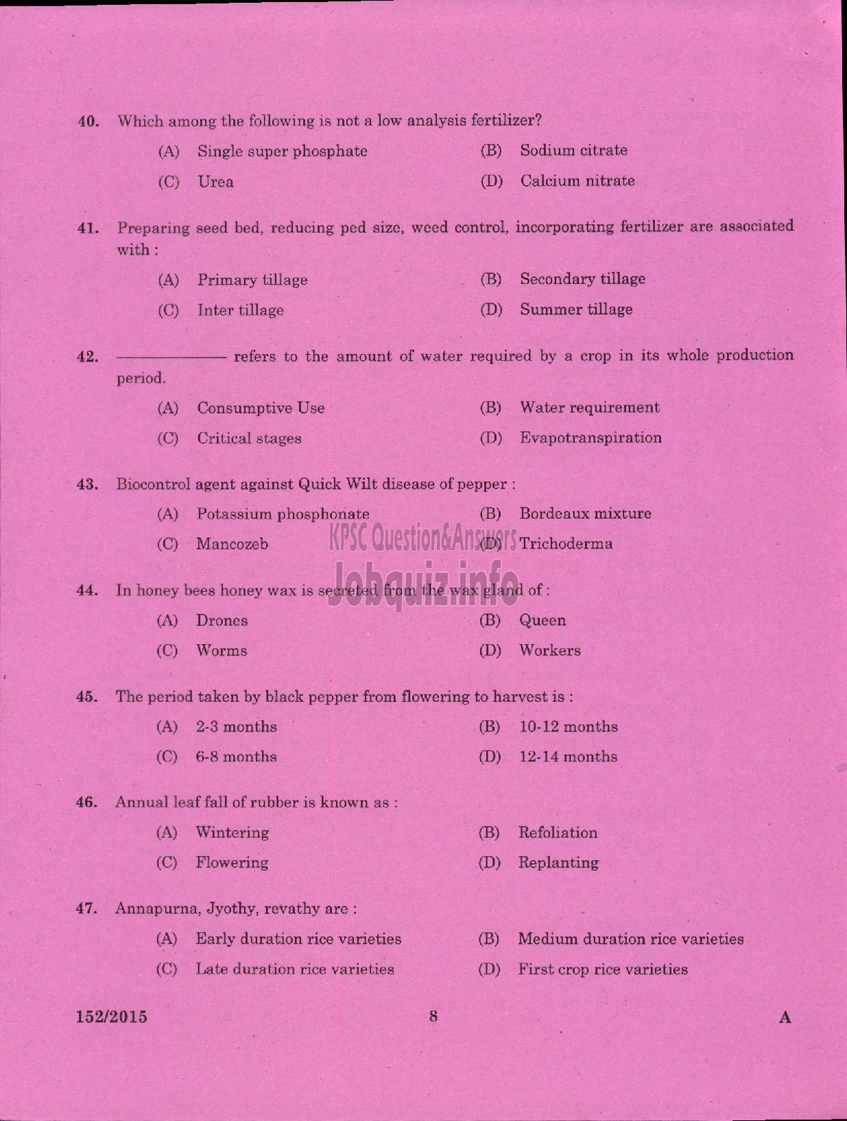 Kerala PSC Question Paper - FIELD SUPERVISOR GR II S F C OF KERALA LTD-6
