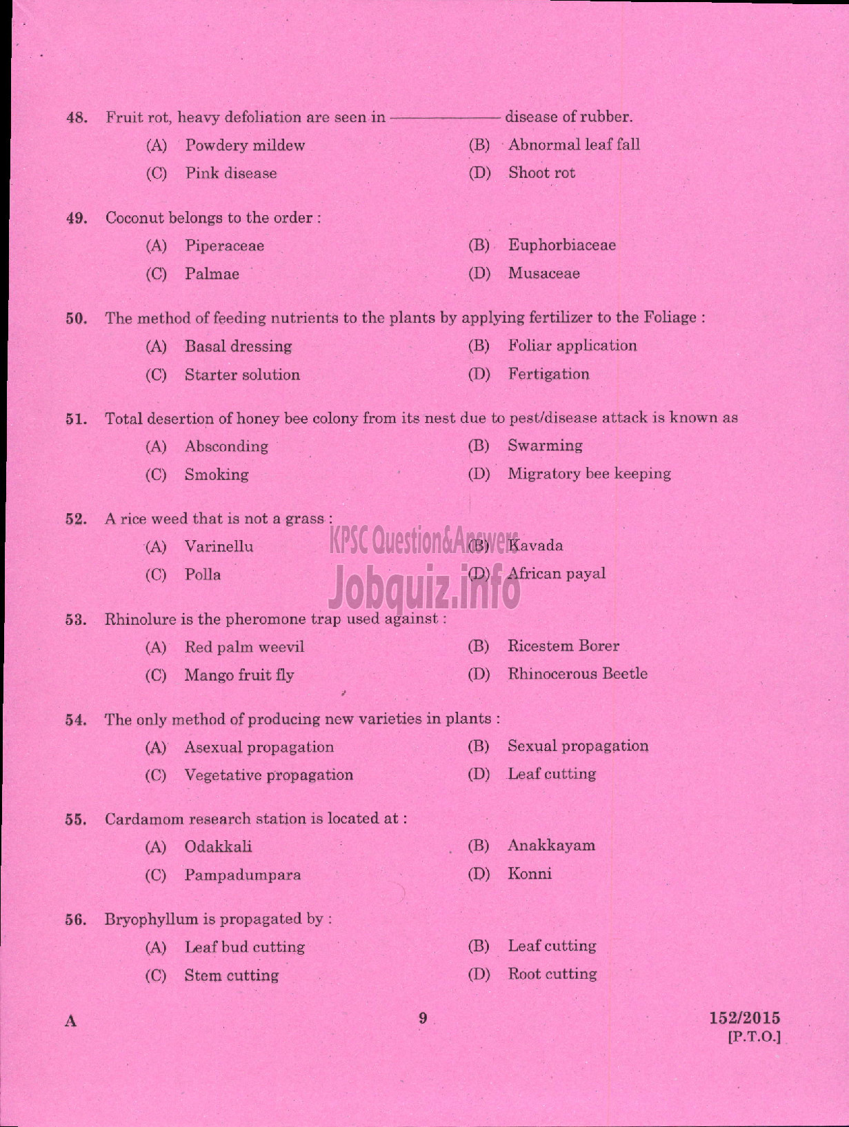 Kerala PSC Question Paper - FIELD SUPERVISOR GR II S F C OF KERALA LTD-7
