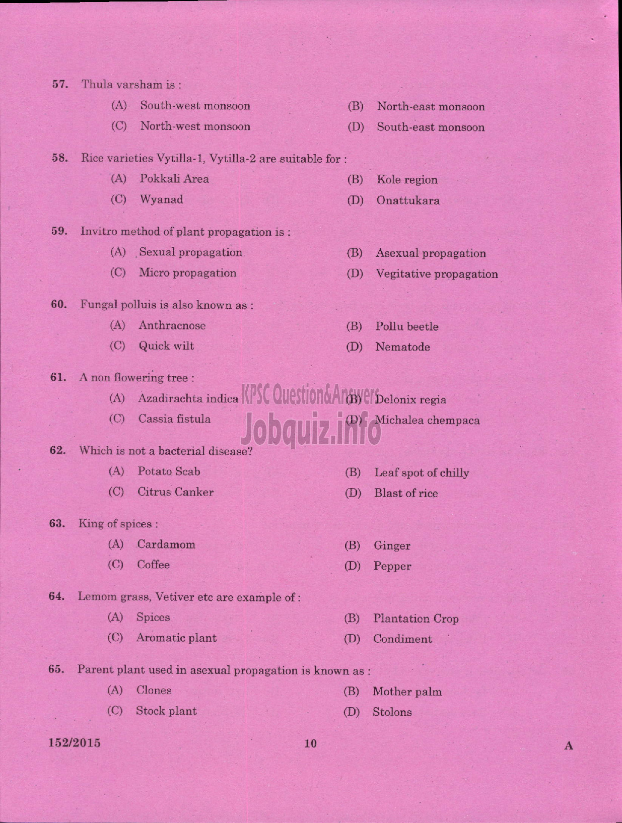 Kerala PSC Question Paper - FIELD SUPERVISOR GR II S F C OF KERALA LTD-8