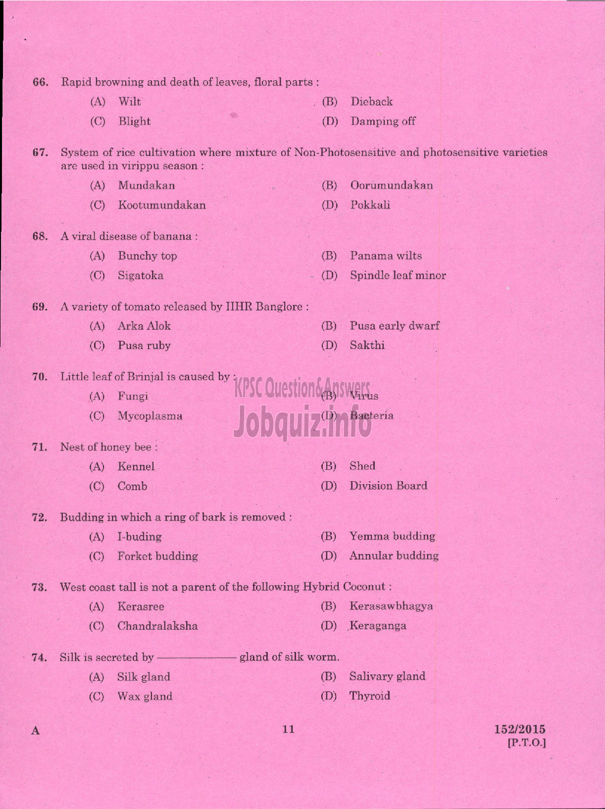 Kerala PSC Question Paper - FIELD SUPERVISOR GR II S F C OF KERALA LTD-9