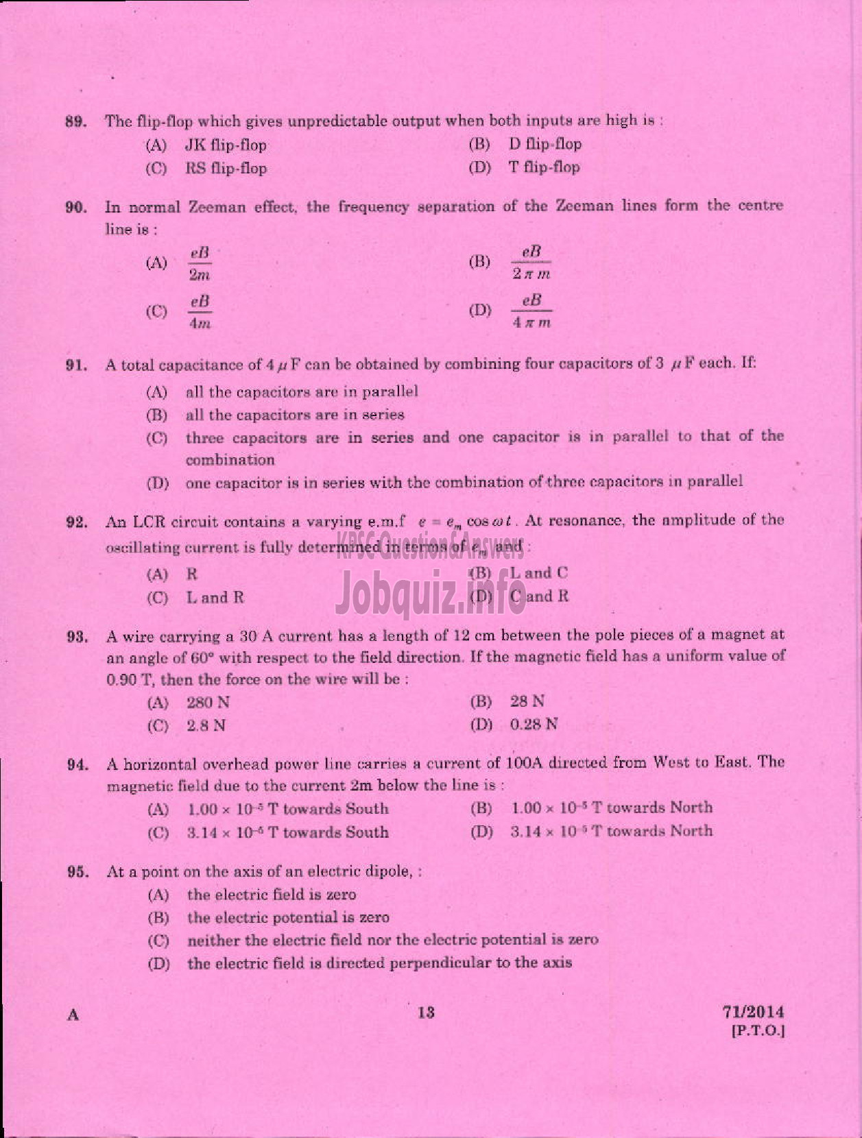 Kerala PSC Question Paper - FINGER PRINT SEARCHER POLICE FINGER PRINT BUREAU DEPT-11