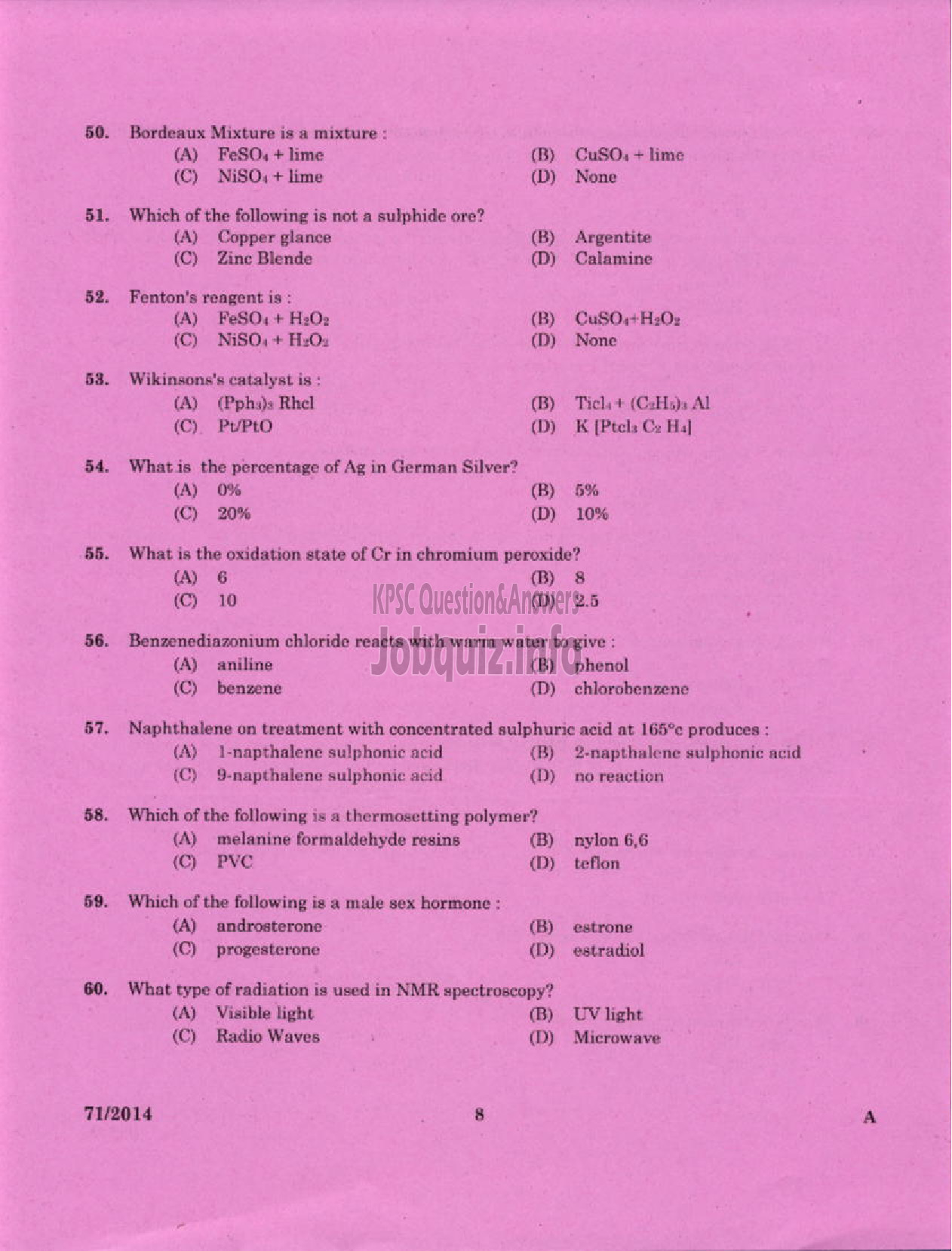 Kerala PSC Question Paper - FINGER PRINT SEARCHER POLICE FINGER PRINT BUREAU DEPT-6