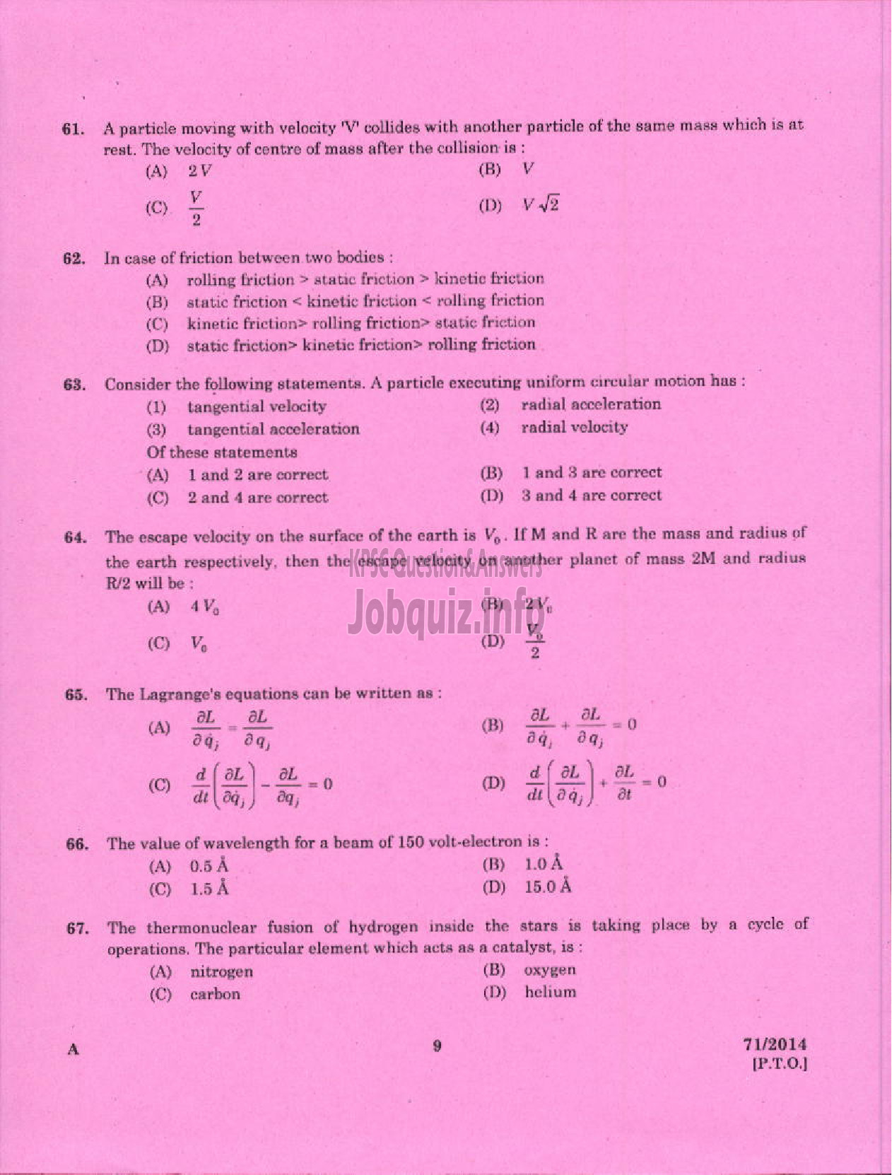 Kerala PSC Question Paper - FINGER PRINT SEARCHER POLICE FINGER PRINT BUREAU DEPT-7