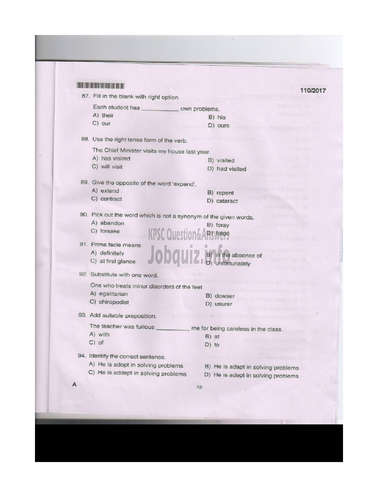 Kerala PSC Question Paper - FIREMAN TRAINEE FIRE AND RESCUE SRVICE-12