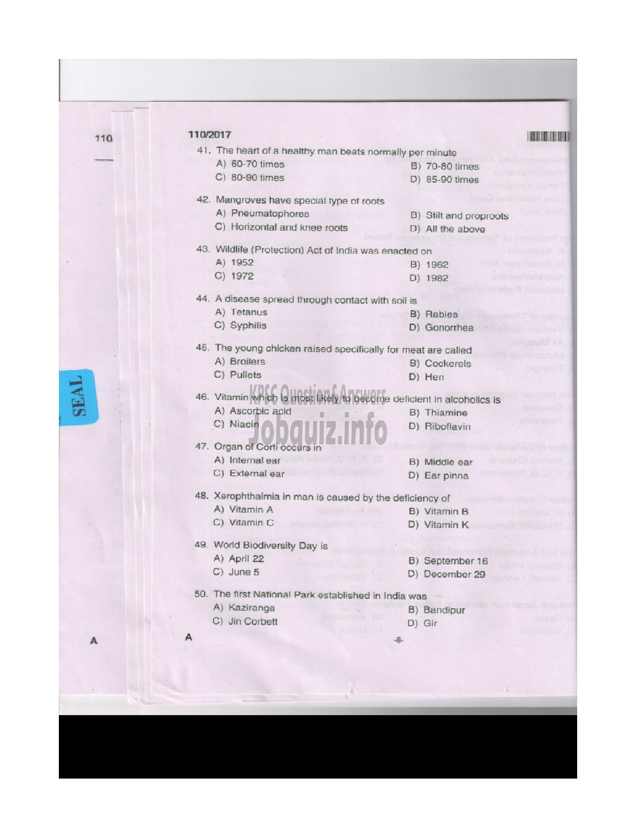 Kerala PSC Question Paper - FIREMAN TRAINEE FIRE AND RESCUE SRVICE-7