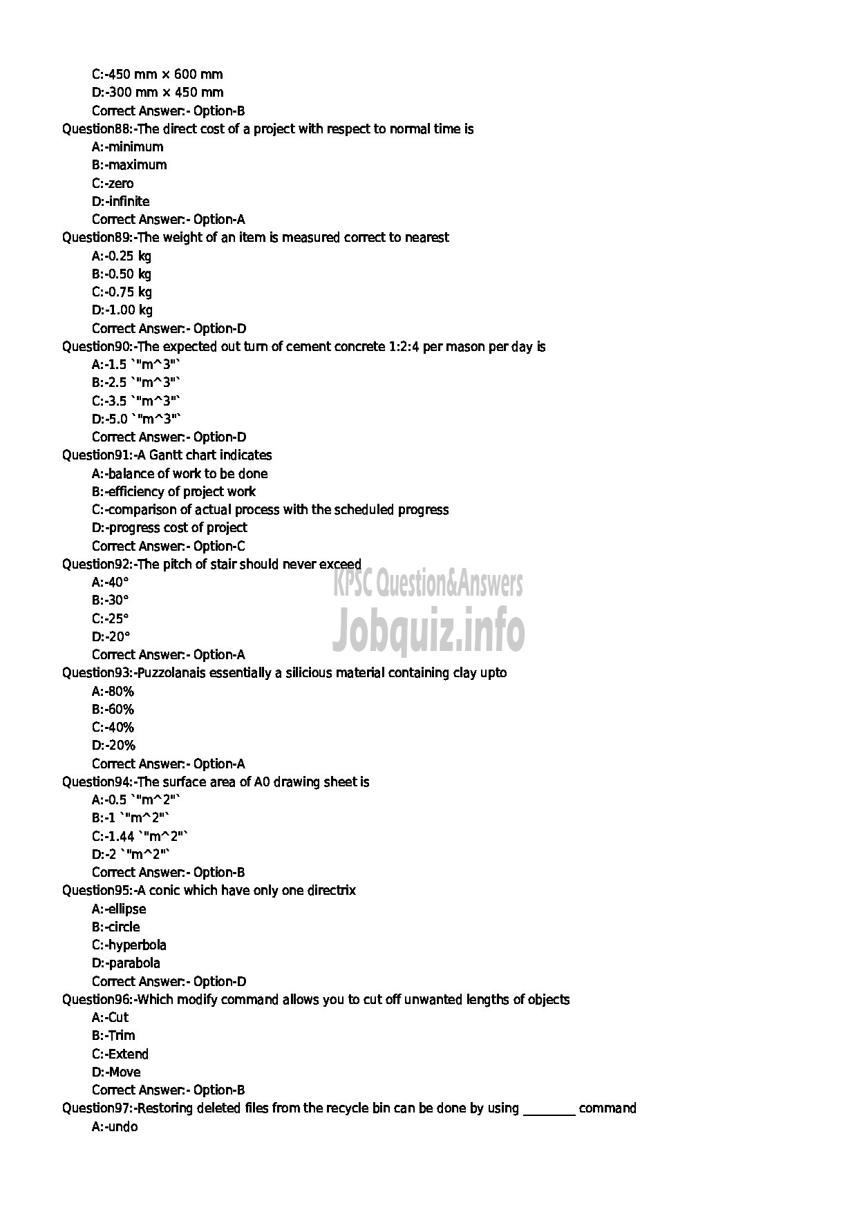 Kerala PSC Question Paper - FIRST GRADE DRAFTSMAN/ OVERSEER CIVIL-10