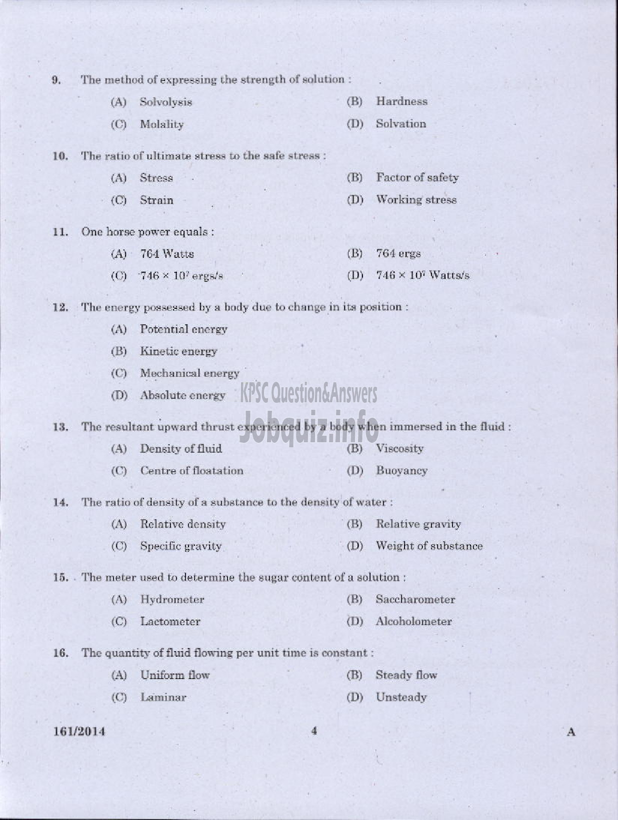 Kerala PSC Question Paper - FIRST GRADE OVERSEER / FIRST GRADE DRAFTSMAN LSGD / OVERSEER CIVIL GRADE II KSIDC-2