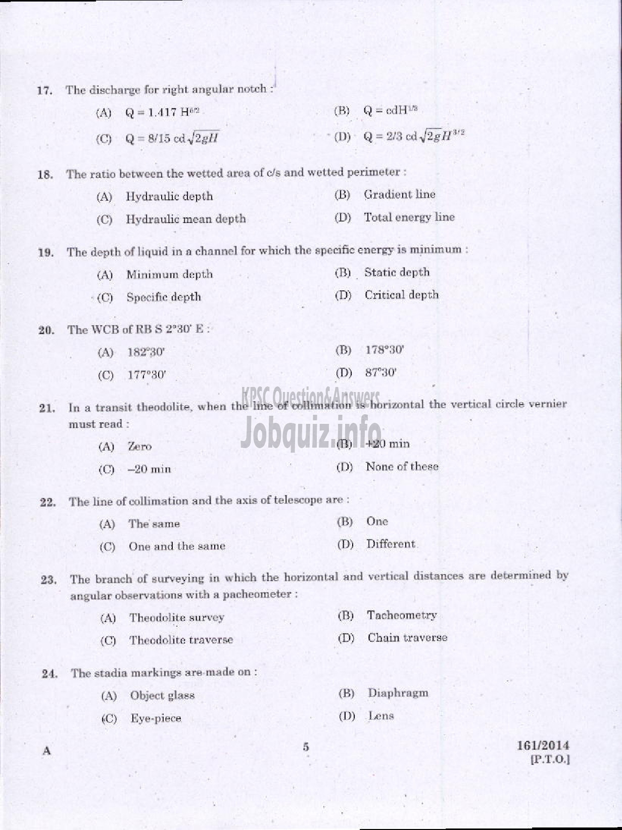 Kerala PSC Question Paper - FIRST GRADE OVERSEER / FIRST GRADE DRAFTSMAN LSGD / OVERSEER CIVIL GRADE II KSIDC-3