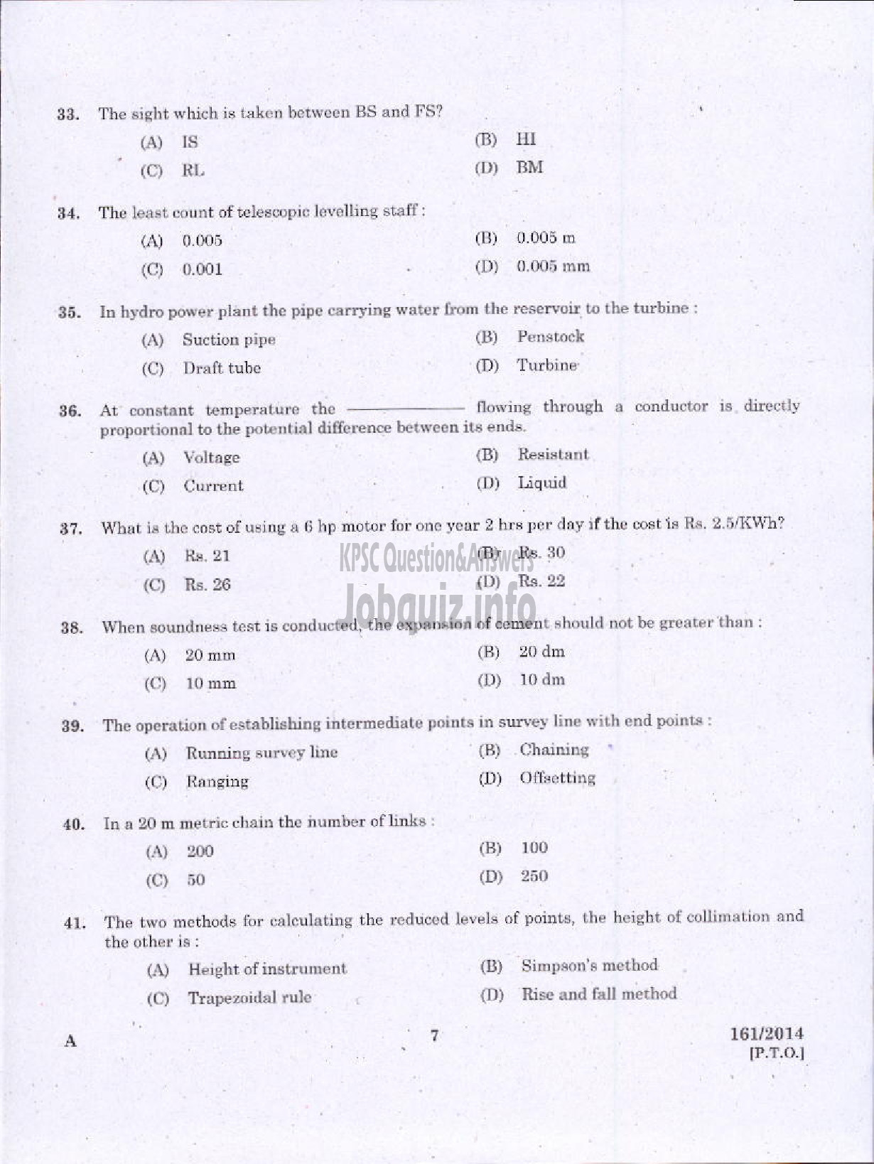 Kerala PSC Question Paper - FIRST GRADE OVERSEER / FIRST GRADE DRAFTSMAN LSGD / OVERSEER CIVIL GRADE II KSIDC-5