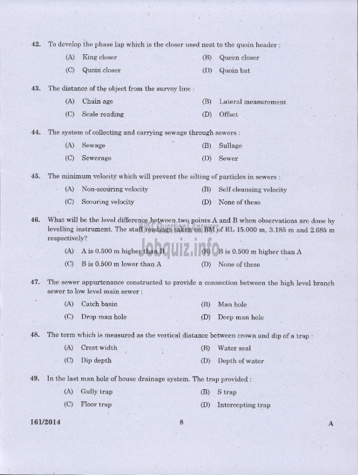 Kerala PSC Question Paper - FIRST GRADE OVERSEER / FIRST GRADE DRAFTSMAN LSGD / OVERSEER CIVIL GRADE II KSIDC-6