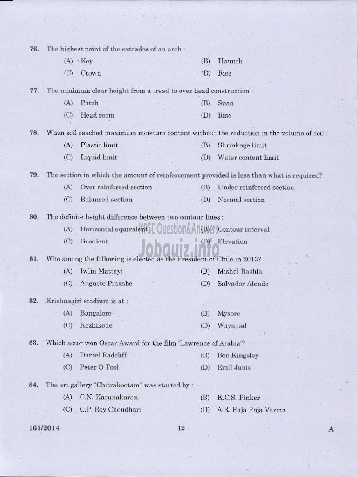 Kerala PSC Question Paper - FIRST GRADE OVERSEER / FIRST GRADE DRAFTSMAN LSGD / OVERSEER CIVIL GRADE II KSIDC-10