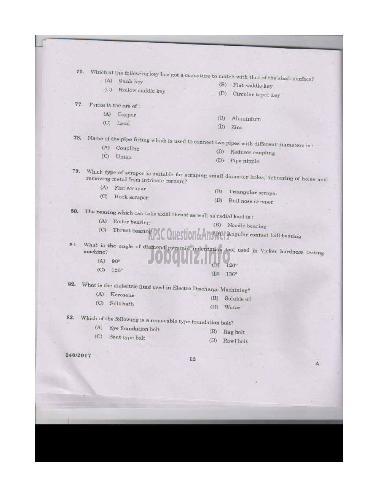 Kerala PSC Question Paper - FITTER KERALA WATER AUTHORITY-11