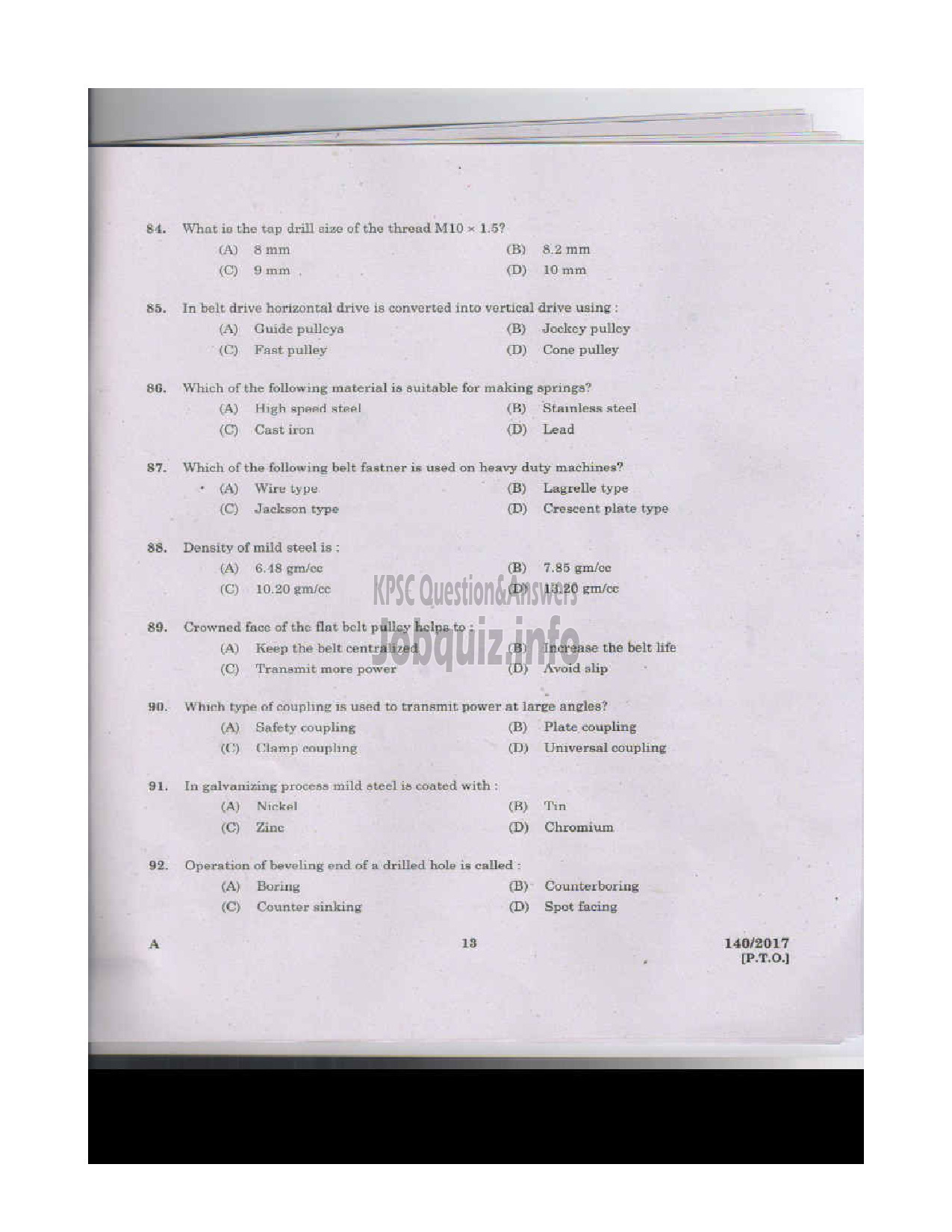 Kerala PSC Question Paper - FITTER KERALA WATER AUTHORITY-12