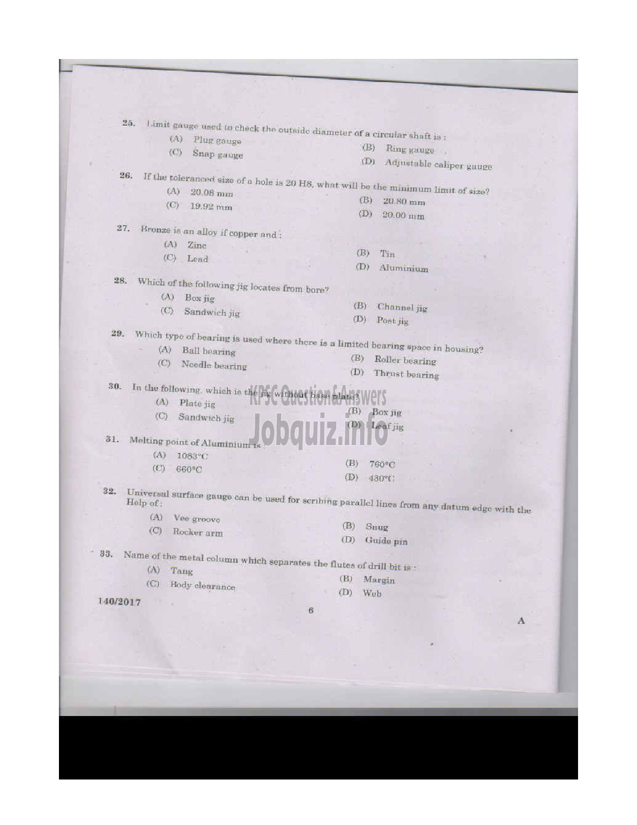 Kerala PSC Question Paper - FITTER KERALA WATER AUTHORITY-5