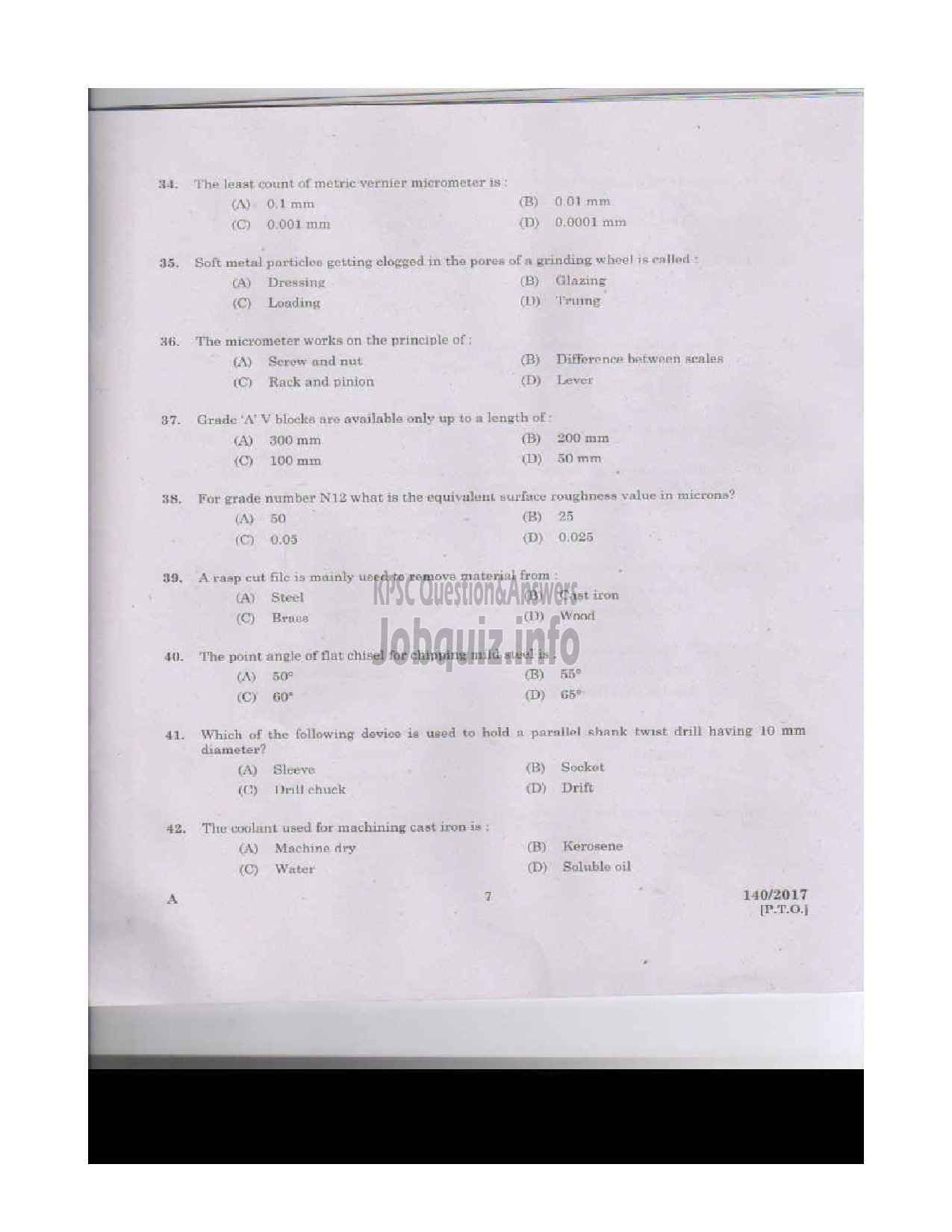 Kerala PSC Question Paper - FITTER KERALA WATER AUTHORITY-6