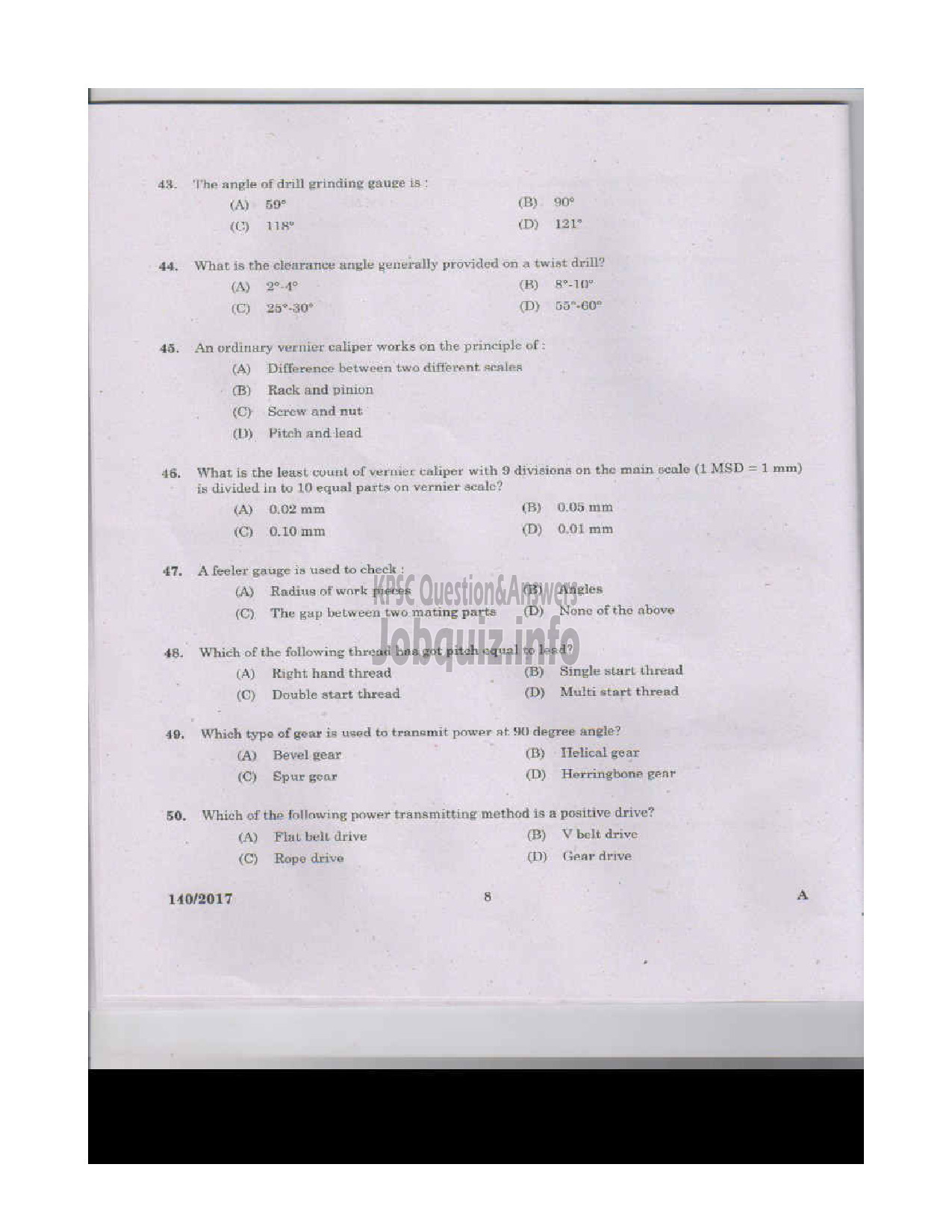 Kerala PSC Question Paper - FITTER KERALA WATER AUTHORITY-7