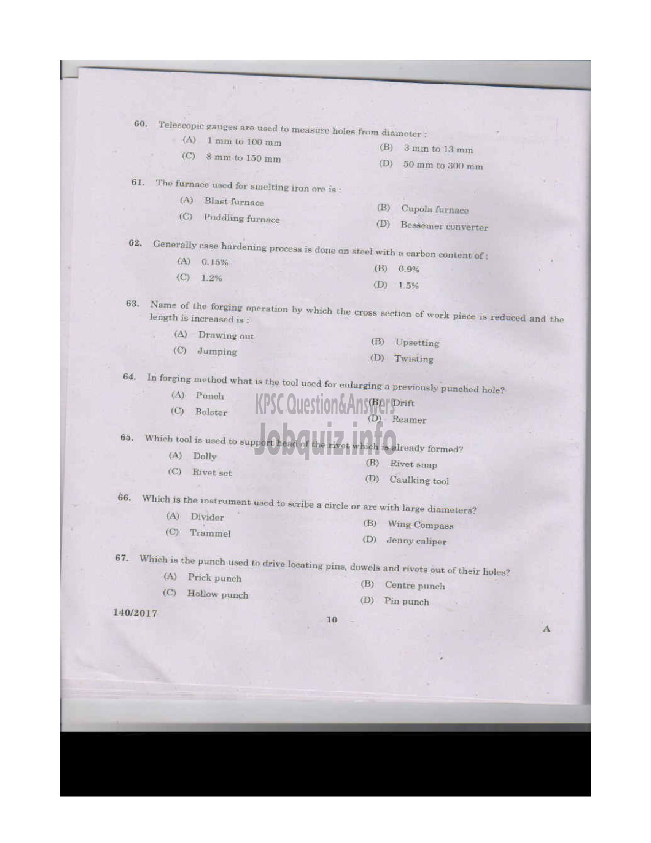 Kerala PSC Question Paper - FITTER KERALA WATER AUTHORITY-9