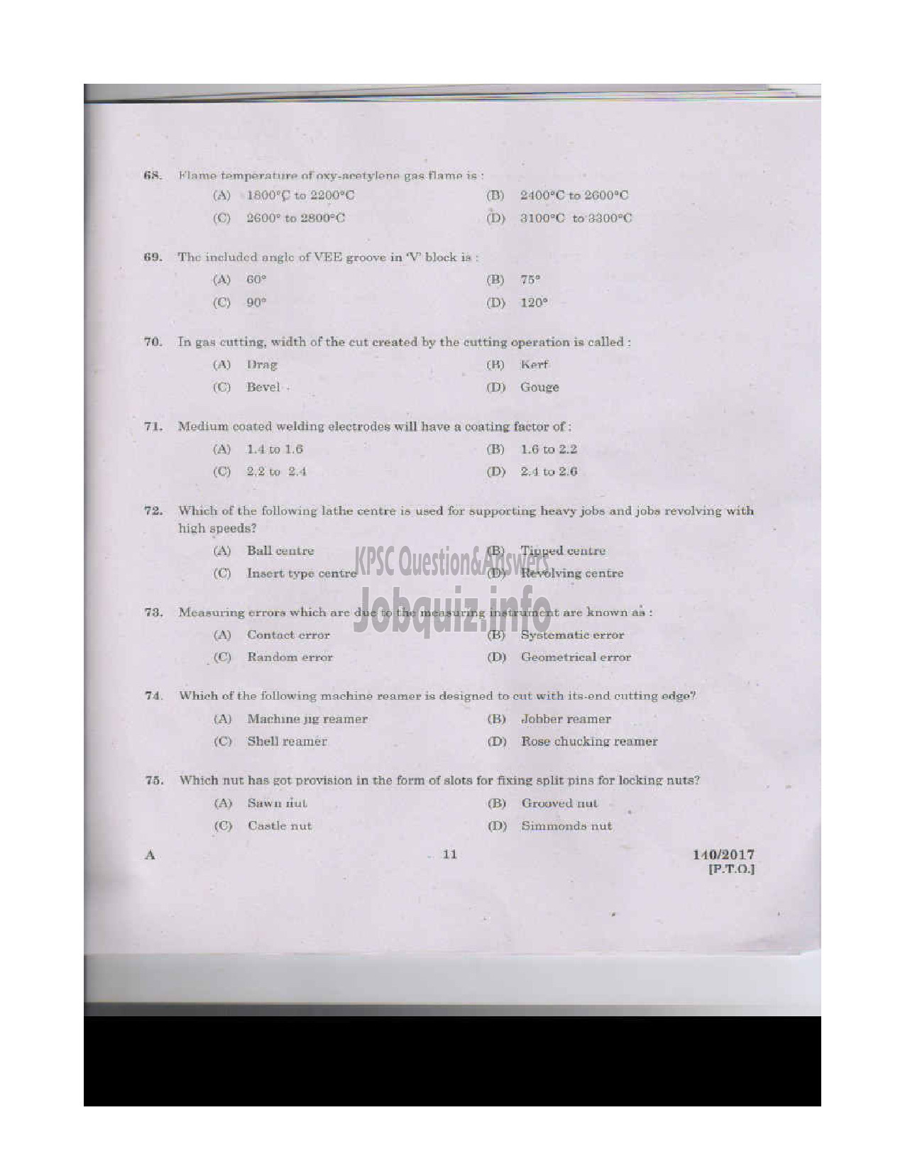 Kerala PSC Question Paper - FITTER KERALA WATER AUTHORITY-10