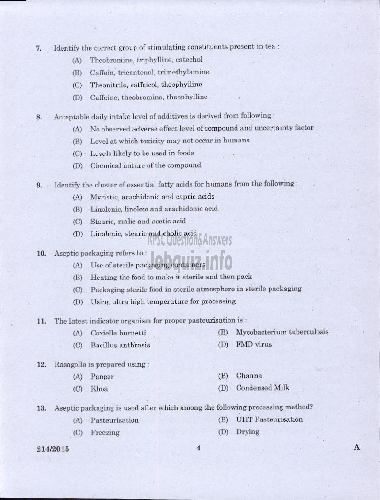 Kerala PSC Question Paper - FOOD SAFETY OFFICER FOOD SAFETY-2