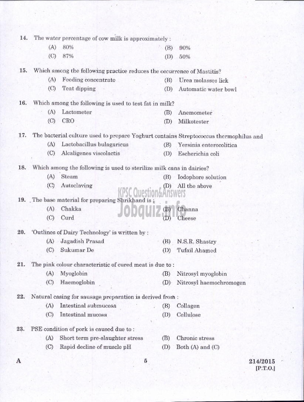 Kerala PSC Question Paper - FOOD SAFETY OFFICER FOOD SAFETY-3