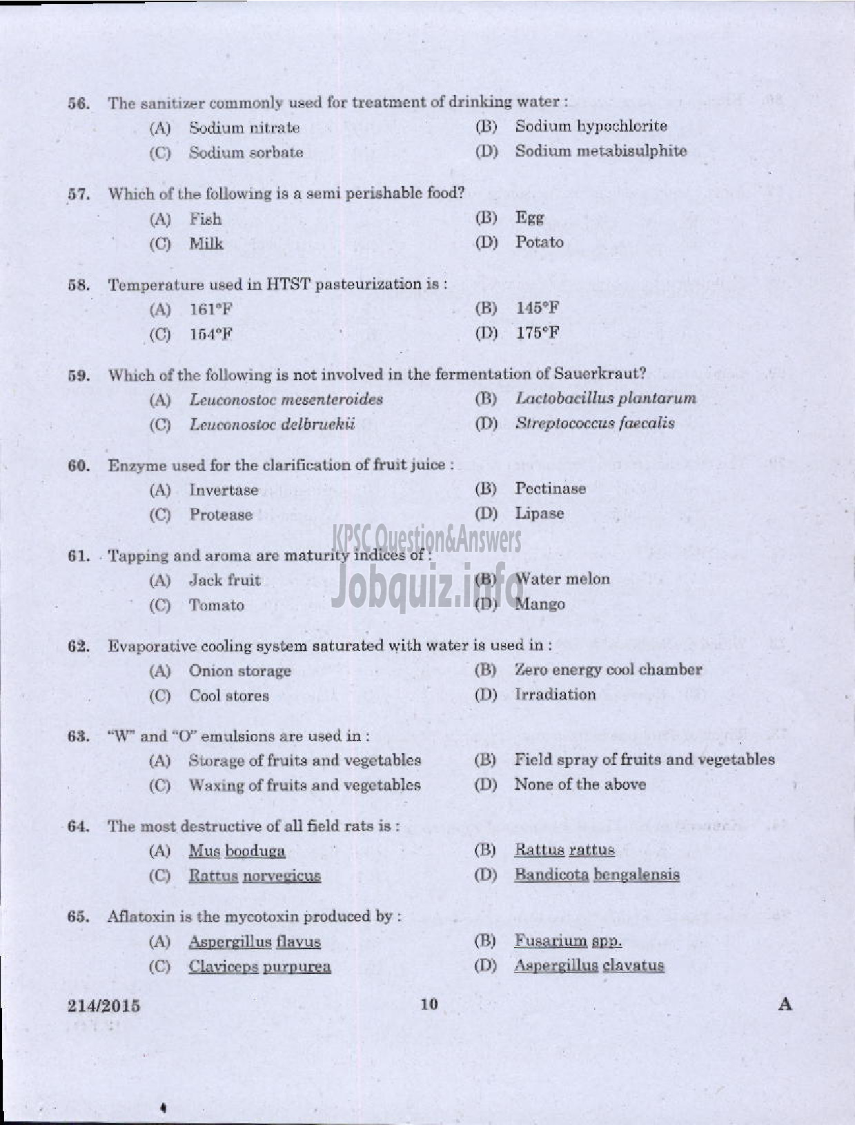 Kerala PSC Question Paper - FOOD SAFETY OFFICER FOOD SAFETY-8