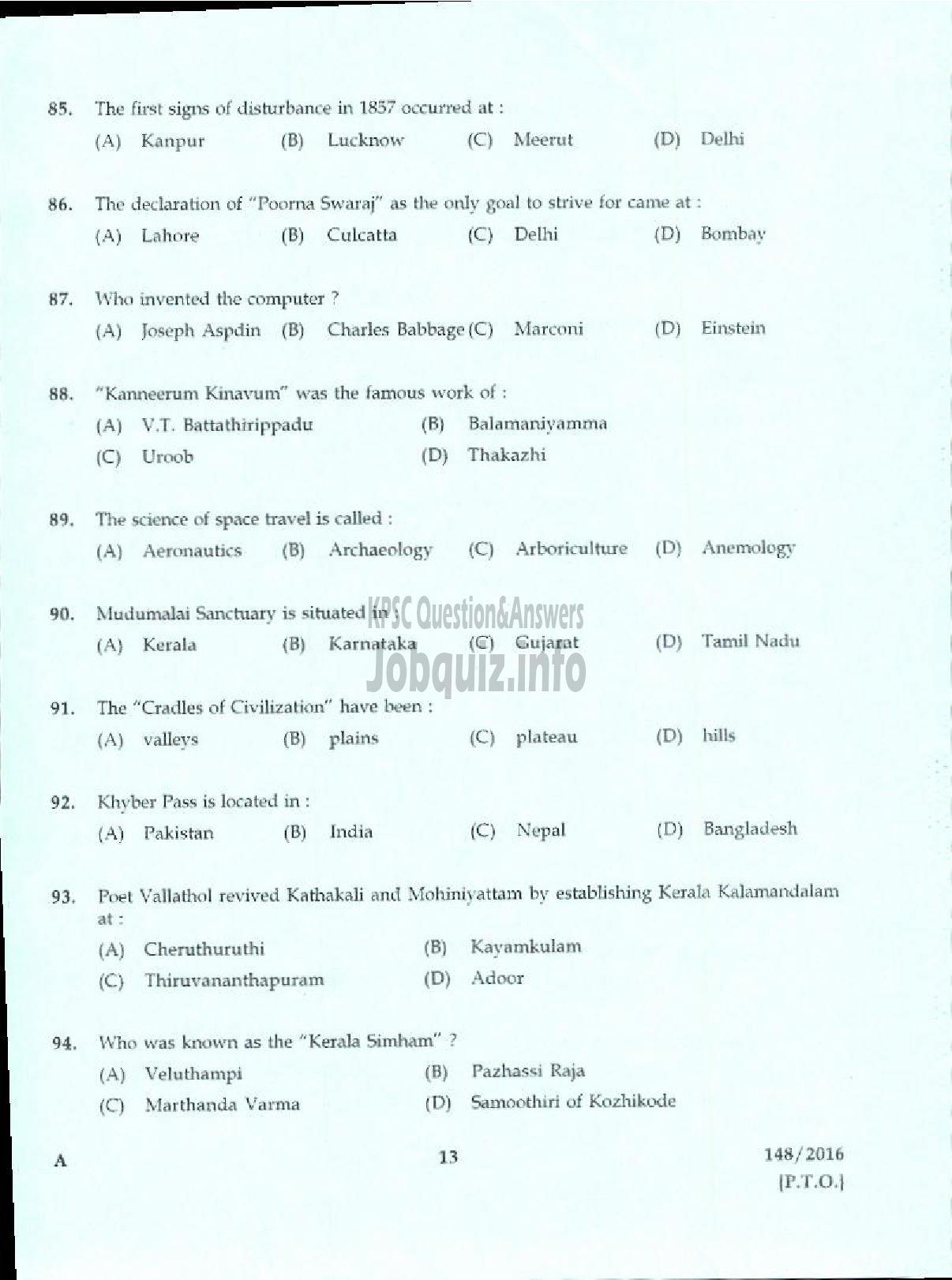 Kerala PSC Question Paper - FOREMAN CENTRAL WORKSHOP MEDICAL EDUCATION-11