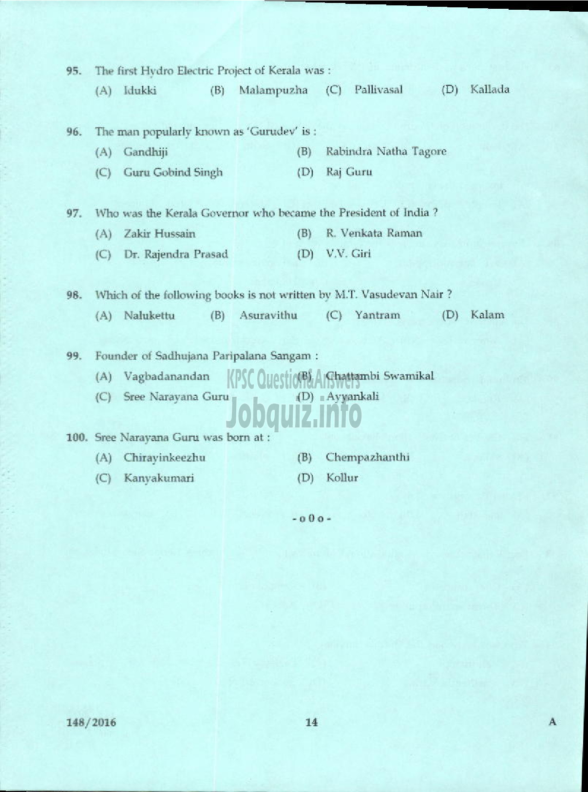 Kerala PSC Question Paper - FOREMAN CENTRAL WORKSHOP MEDICAL EDUCATION-12