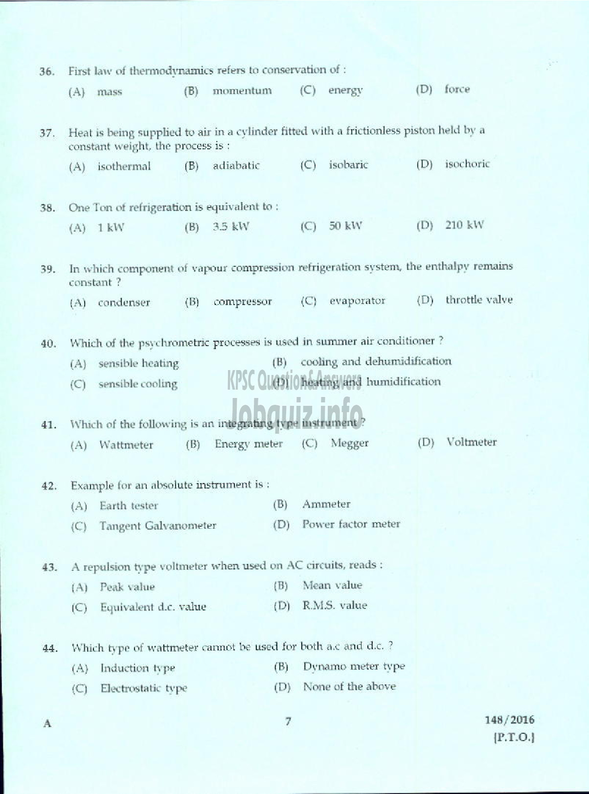 Kerala PSC Question Paper - FOREMAN CENTRAL WORKSHOP MEDICAL EDUCATION-5