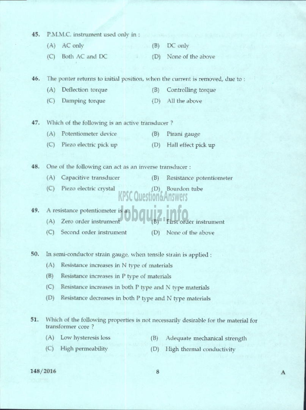 Kerala PSC Question Paper - FOREMAN CENTRAL WORKSHOP MEDICAL EDUCATION-6