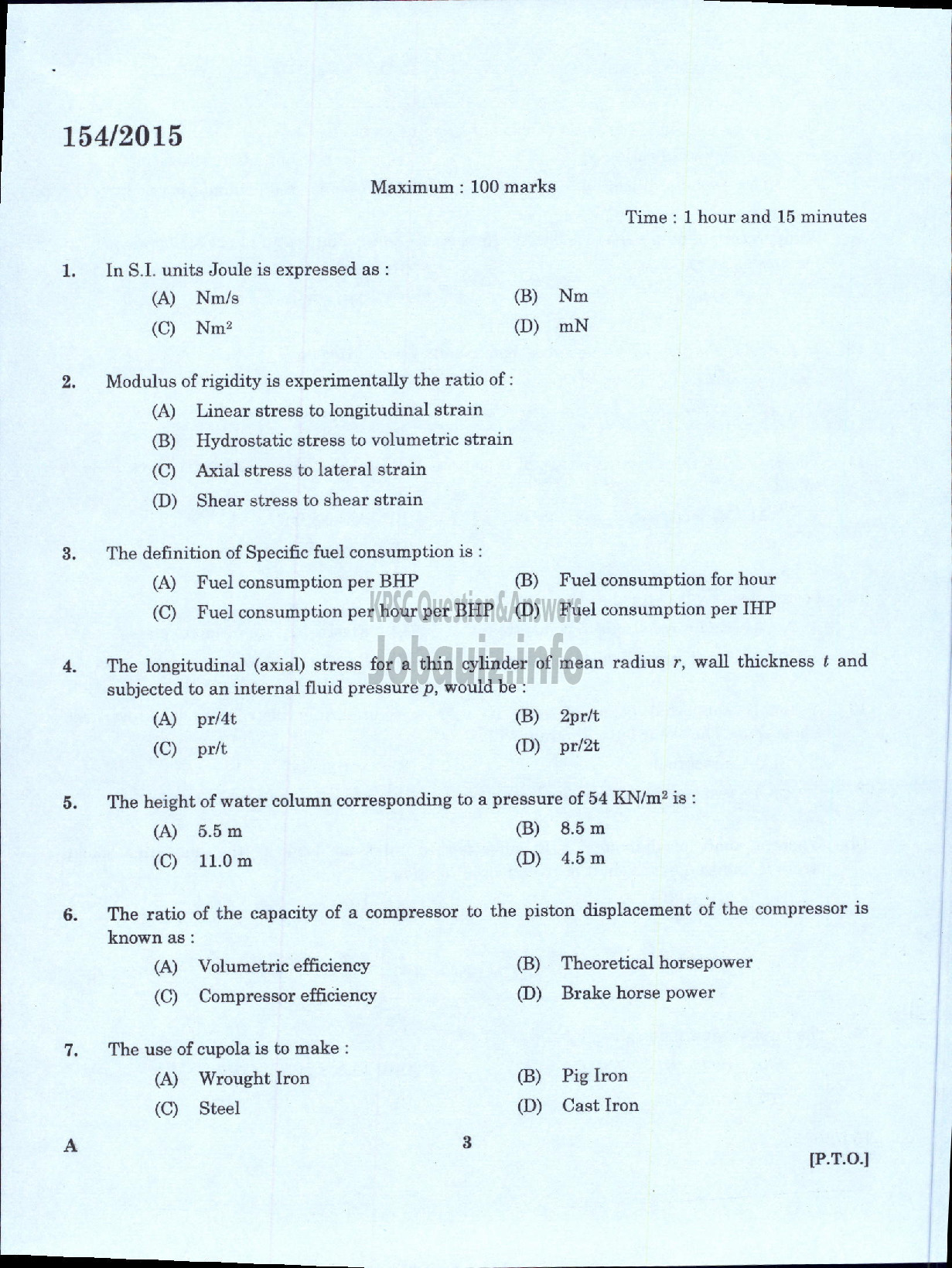 Kerala PSC Question Paper - FOREMAN GOVT INSTRUMENT WORKSHOP KERALA SMALL INDUSTRIES DEVELOPMENT CORPORATION LTD SIDCO-1