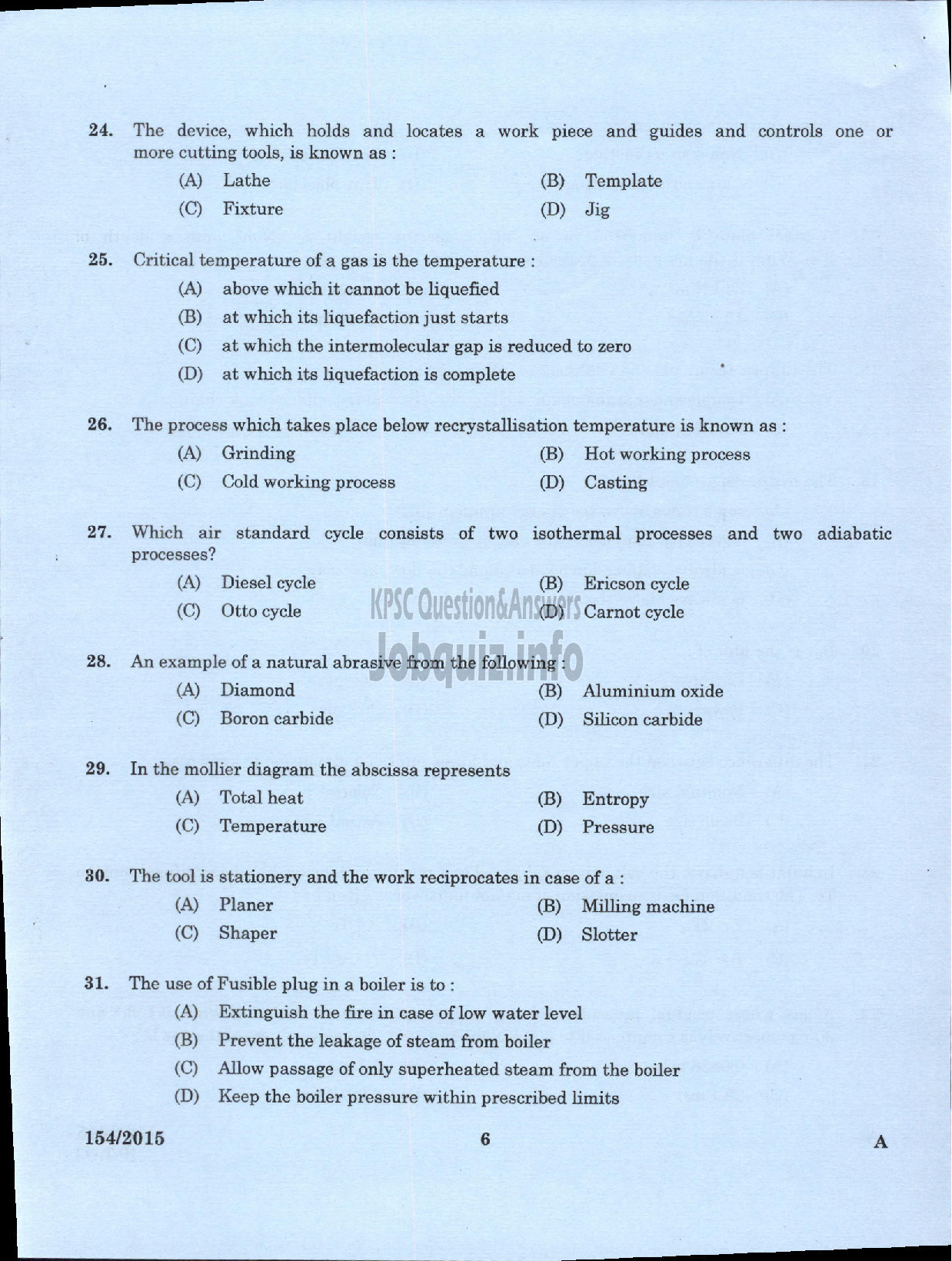 Kerala PSC Question Paper - FOREMAN GOVT INSTRUMENT WORKSHOP KERALA SMALL INDUSTRIES DEVELOPMENT CORPORATION LTD SIDCO-4