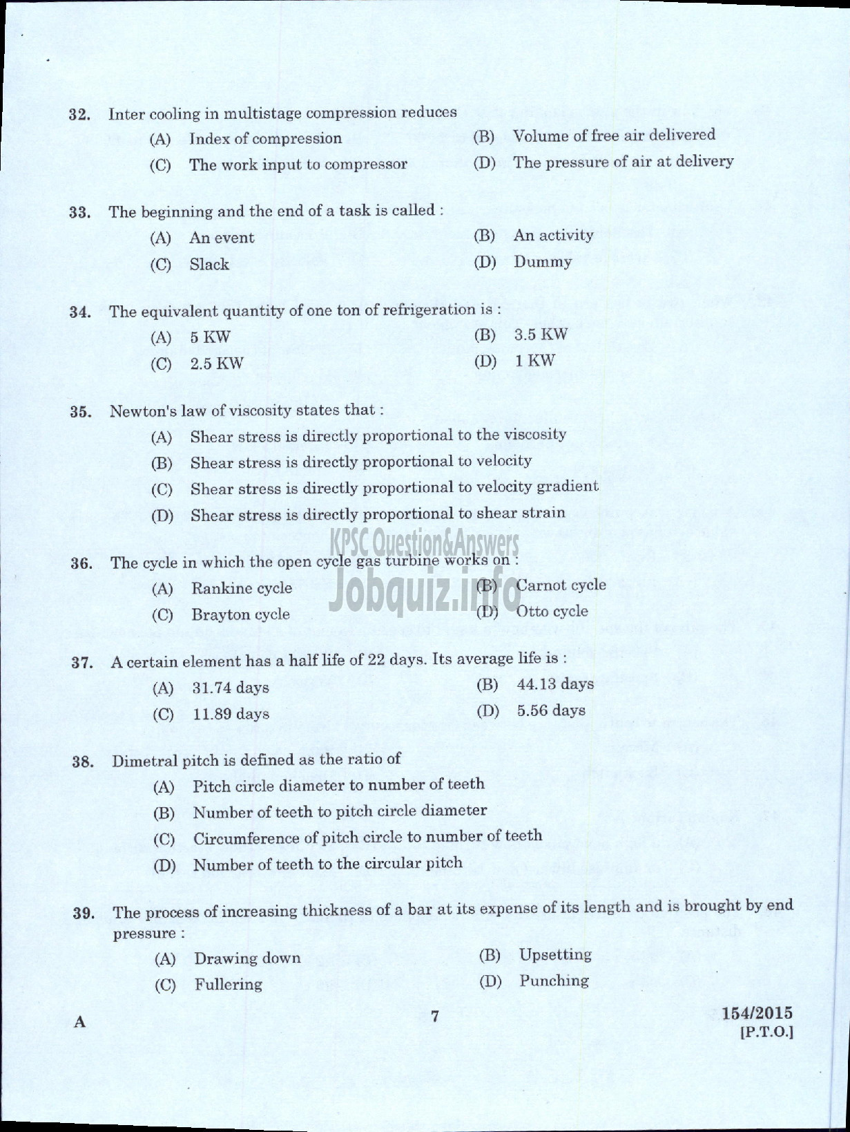 Kerala PSC Question Paper - FOREMAN GOVT INSTRUMENT WORKSHOP KERALA SMALL INDUSTRIES DEVELOPMENT CORPORATION LTD SIDCO-5