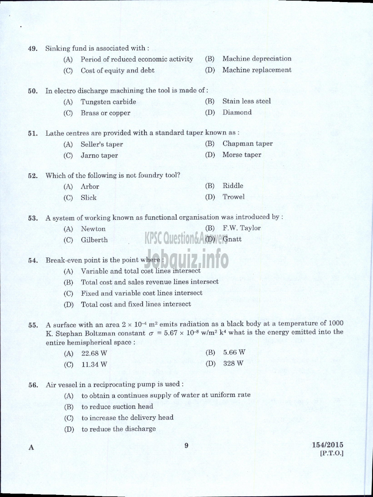 Kerala PSC Question Paper - FOREMAN GOVT INSTRUMENT WORKSHOP KERALA SMALL INDUSTRIES DEVELOPMENT CORPORATION LTD SIDCO-7