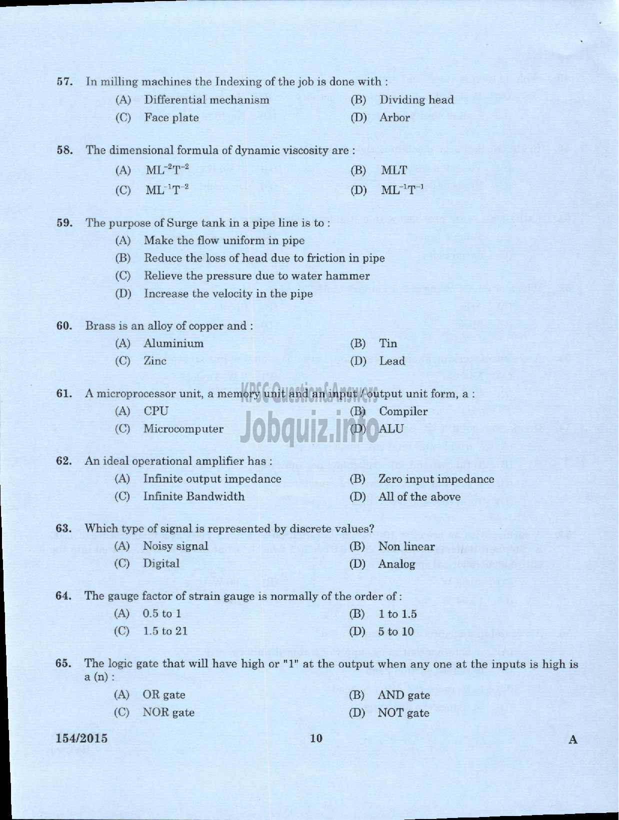 Kerala PSC Question Paper - FOREMAN GOVT INSTRUMENT WORKSHOP KERALA SMALL INDUSTRIES DEVELOPMENT CORPORATION LTD SIDCO-8