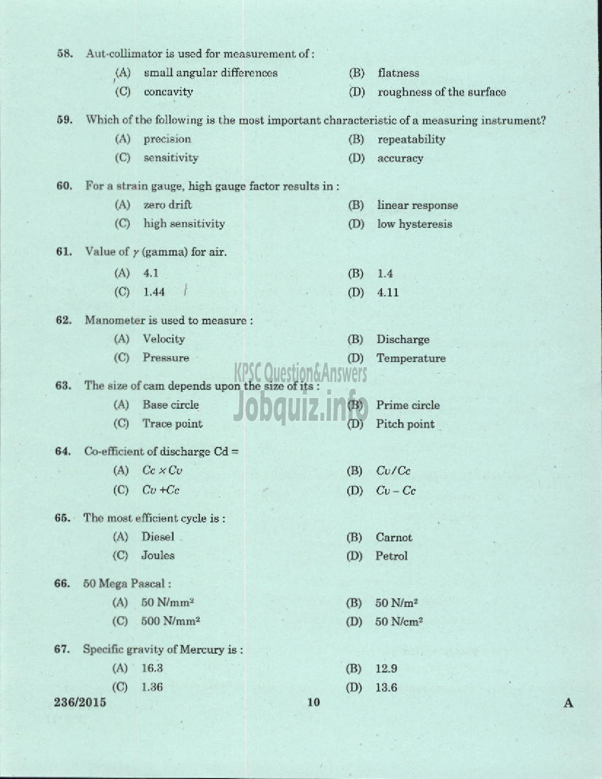 Kerala PSC Question Paper - FOREMAN SERVICE WORKSHOP KERALA SMALL INDUSTRIES DEVELOPMENT CORPORATION LTD SIDCO-8