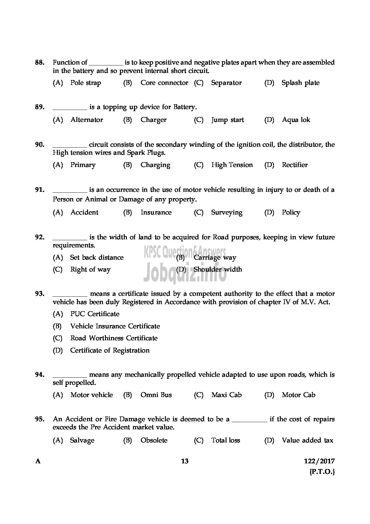 Kerala PSC Question Paper - FOREMAN STATE WATER TRANSPORT-13