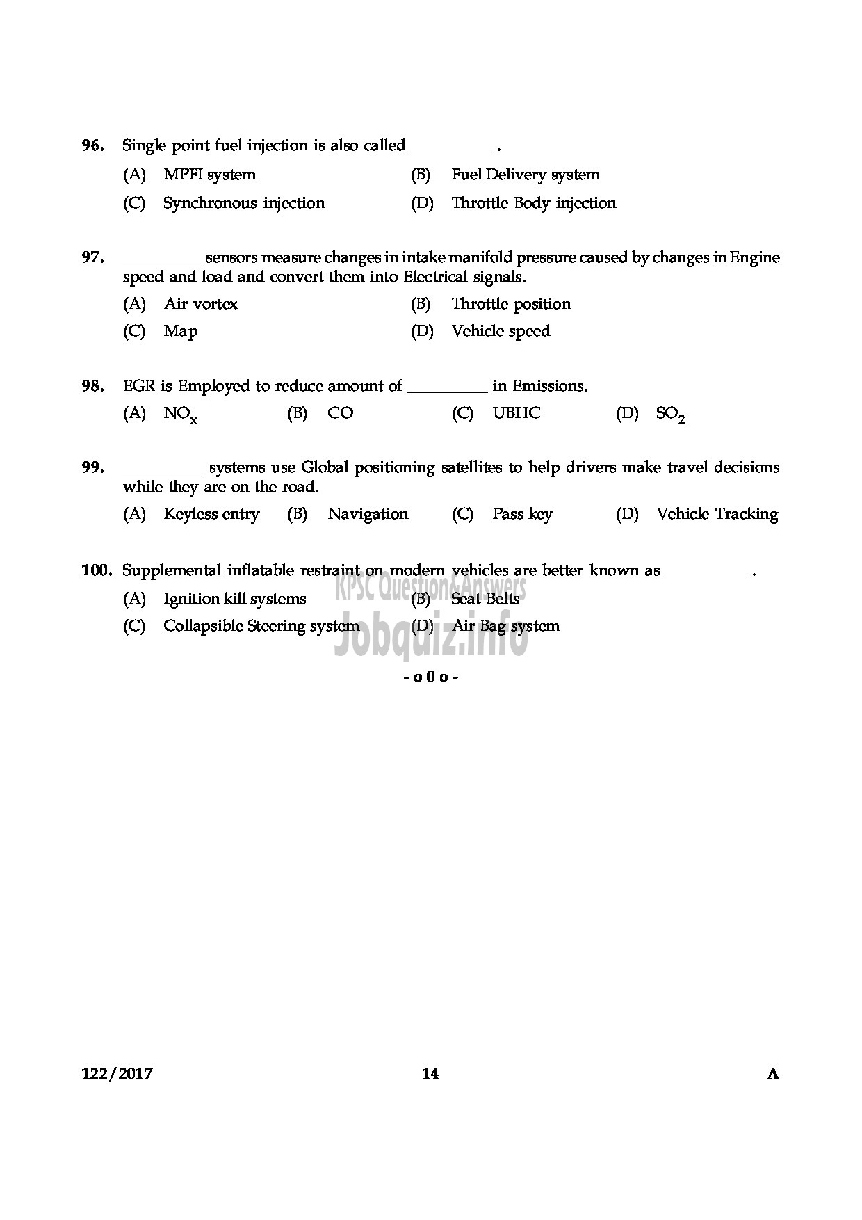 Kerala PSC Question Paper - FOREMAN STATE WATER TRANSPORT-14