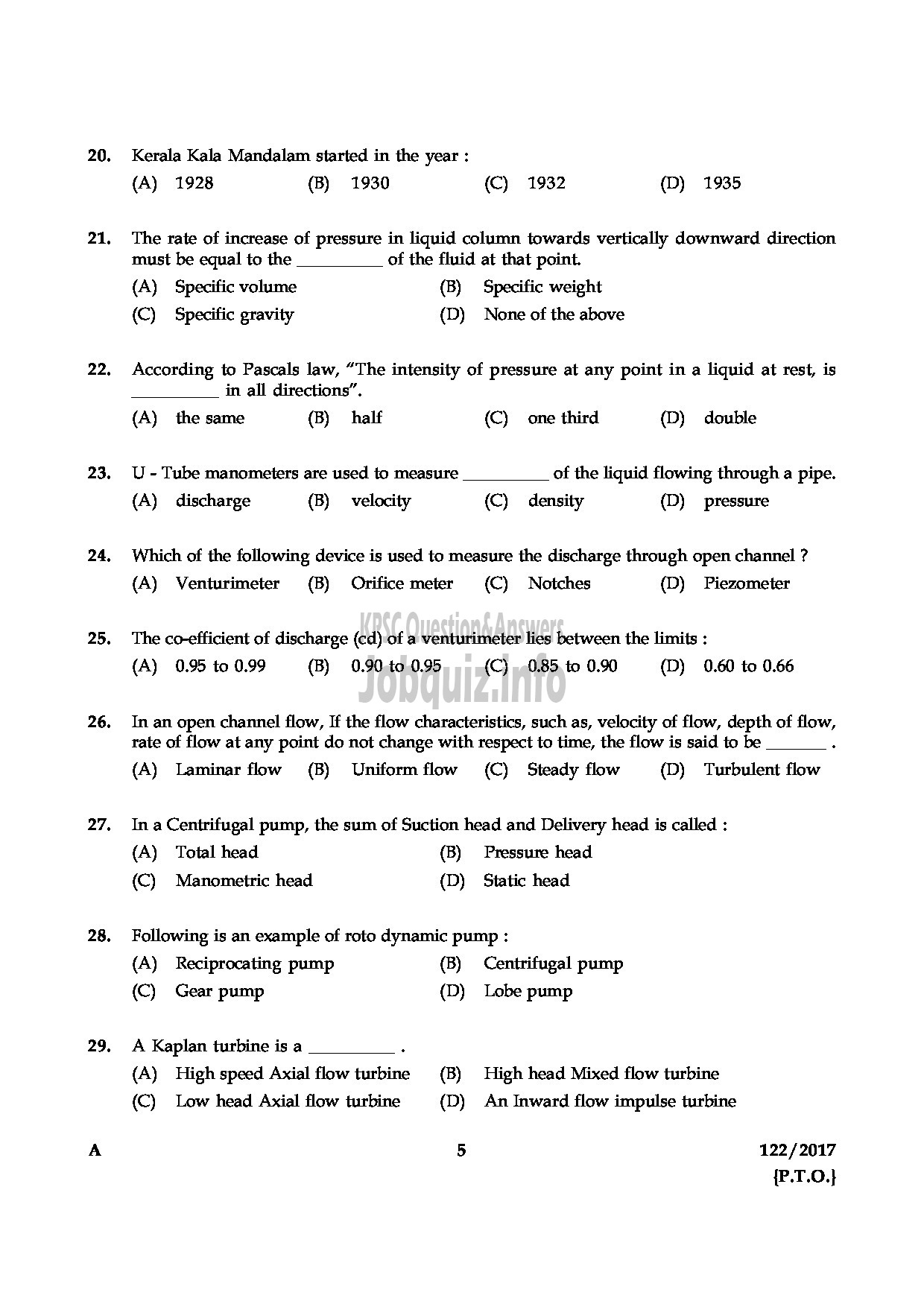 Kerala PSC Question Paper - FOREMAN STATE WATER TRANSPORT-5