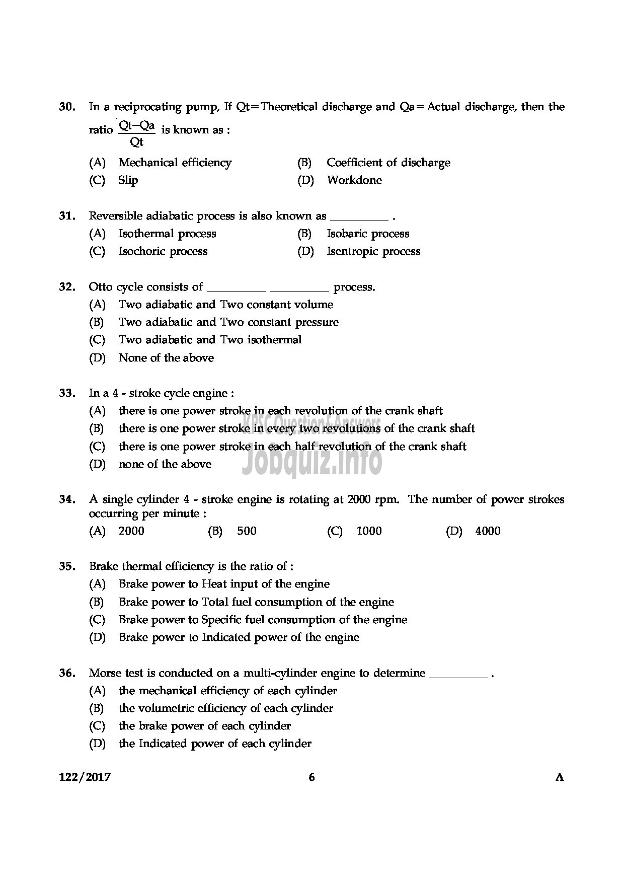 Kerala PSC Question Paper - FOREMAN STATE WATER TRANSPORT-6