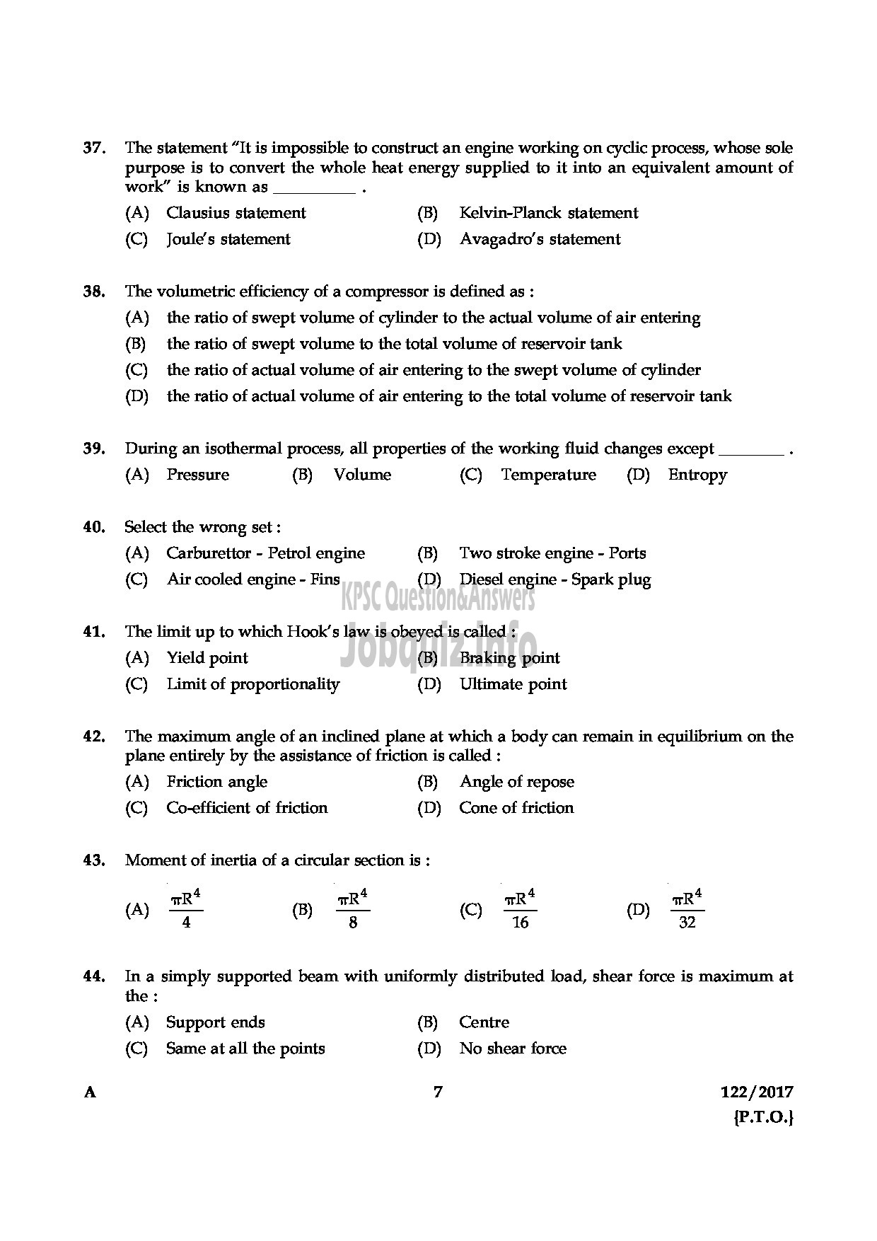 Kerala PSC Question Paper - FOREMAN STATE WATER TRANSPORT-7