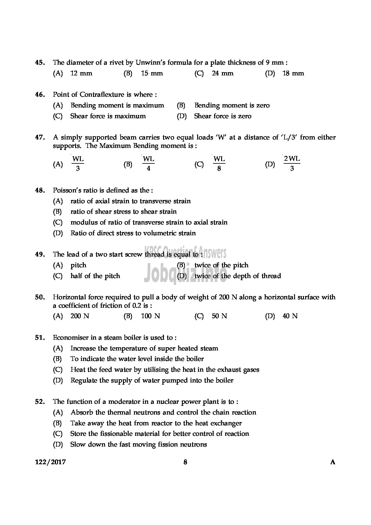 Kerala PSC Question Paper - FOREMAN STATE WATER TRANSPORT-8