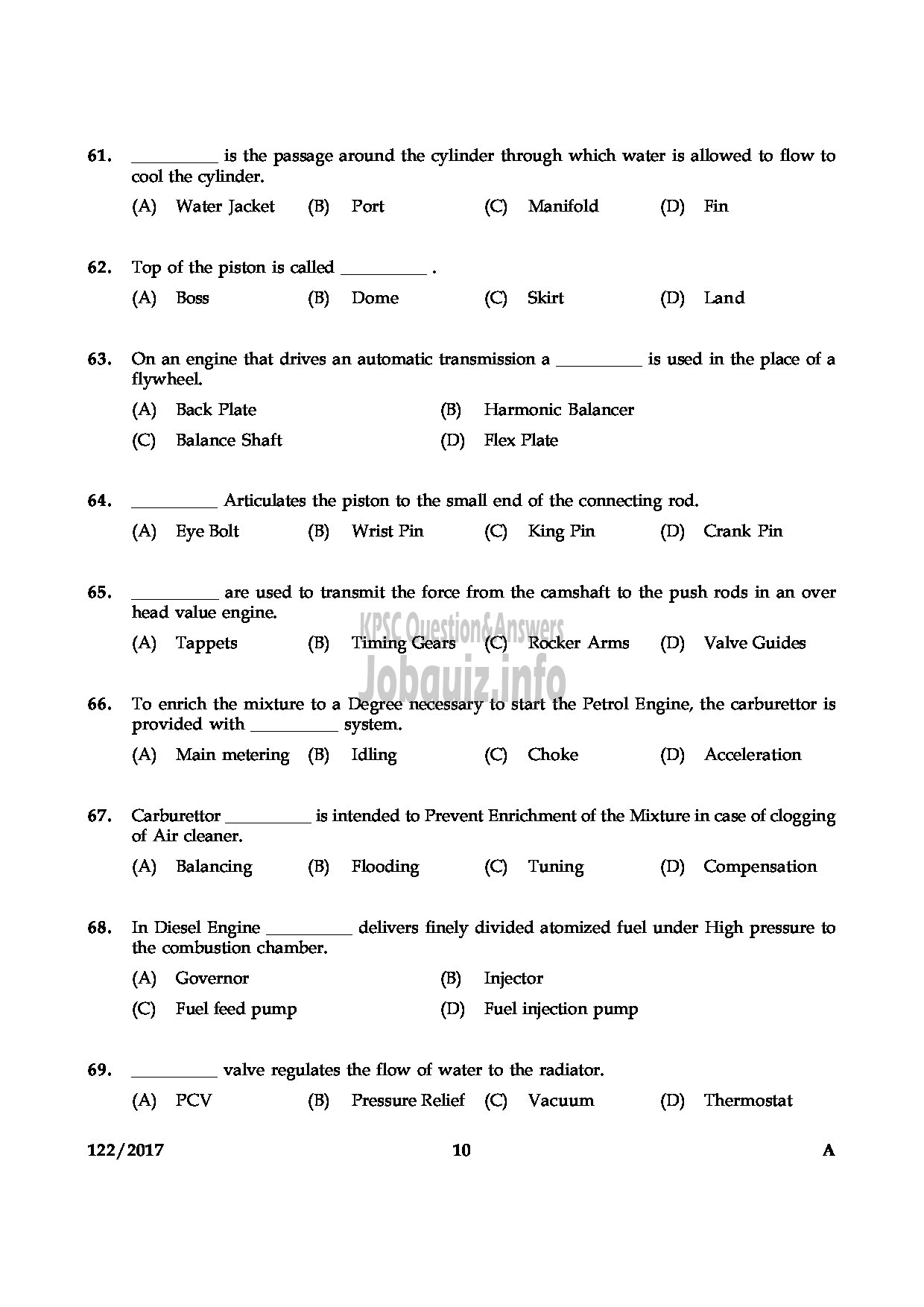 Kerala PSC Question Paper - FOREMAN STATE WATER TRANSPORT-10