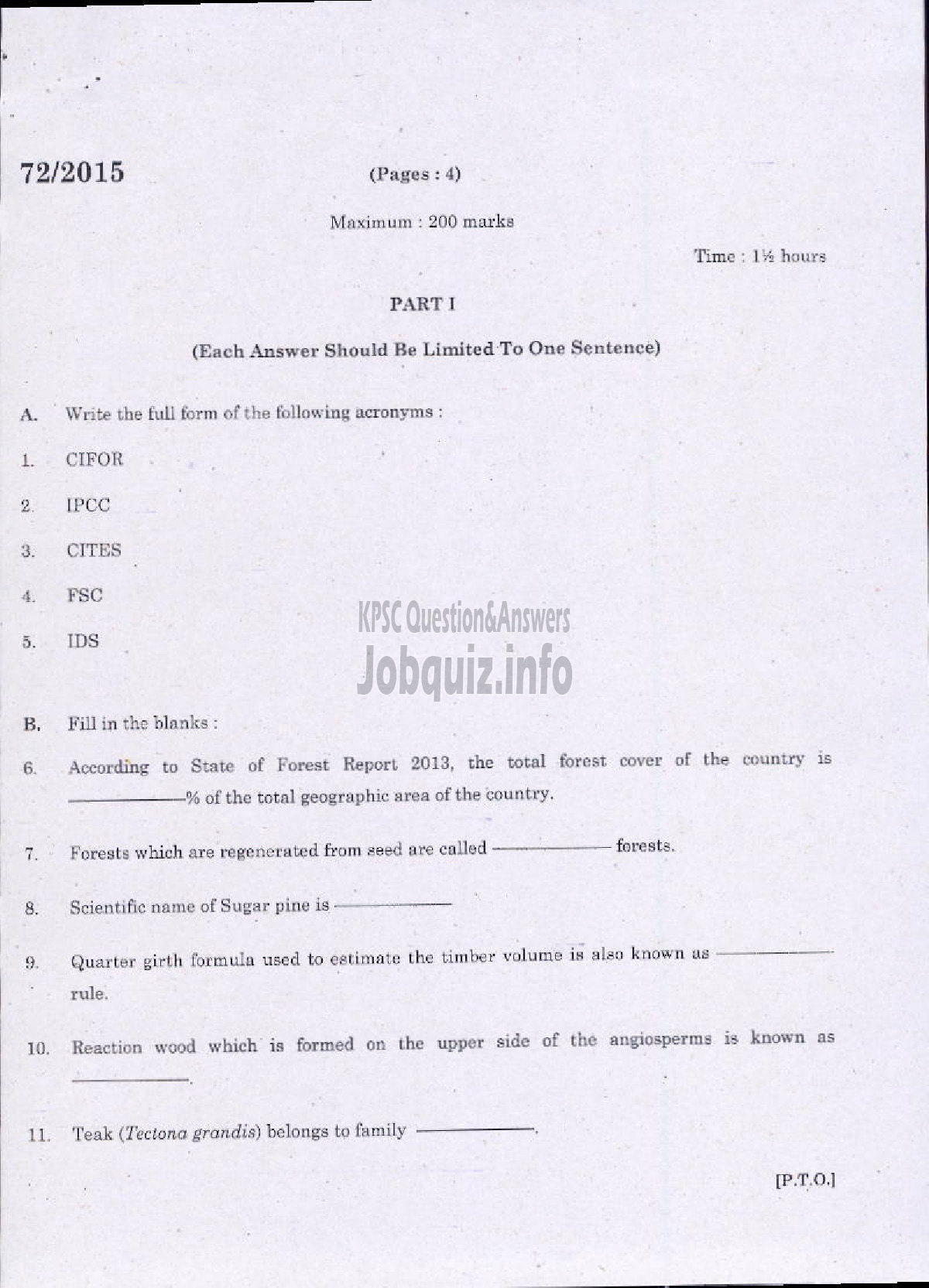 Kerala PSC Question Paper - FORESTRY-1