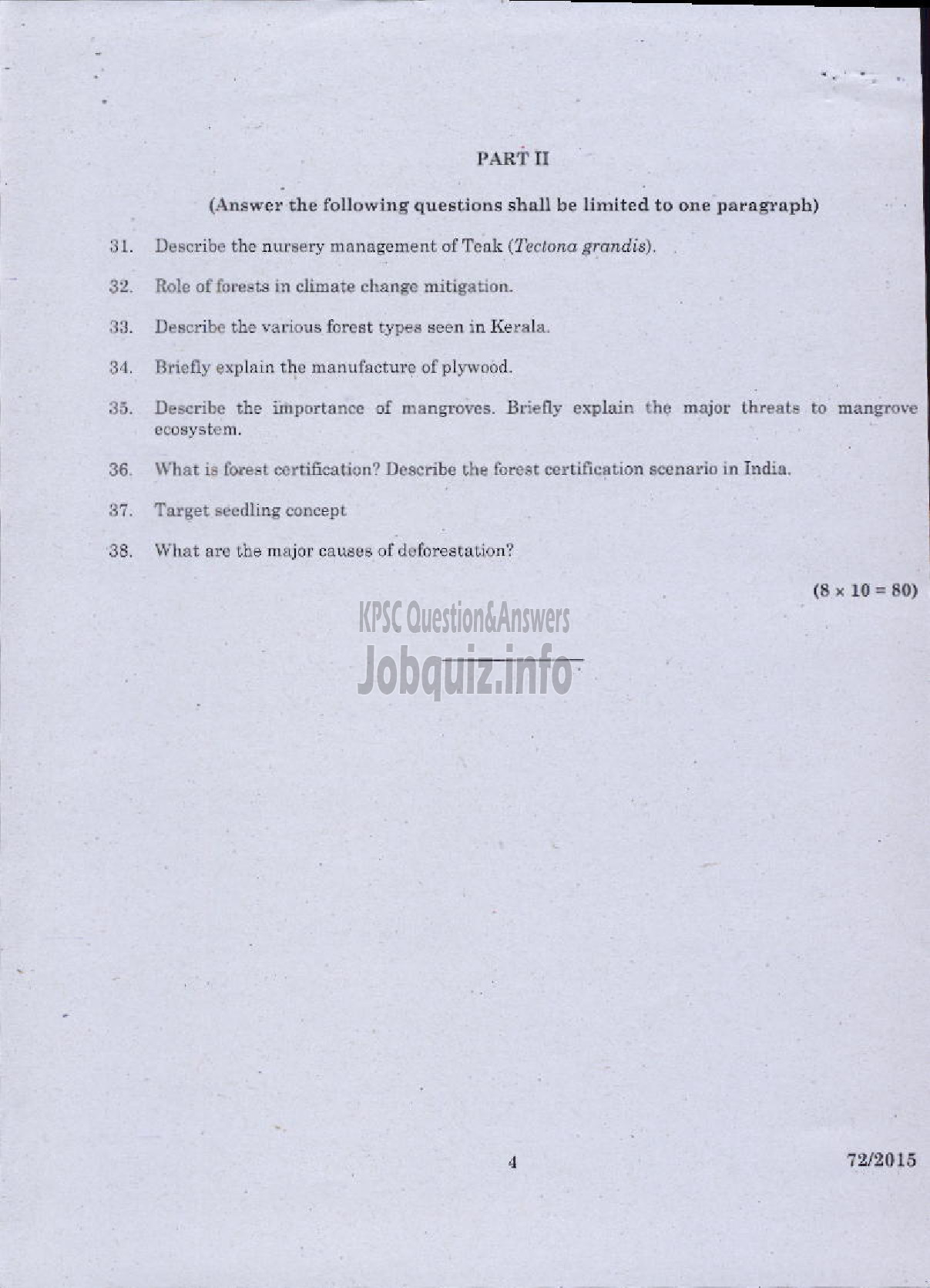 Kerala PSC Question Paper - FORESTRY-4