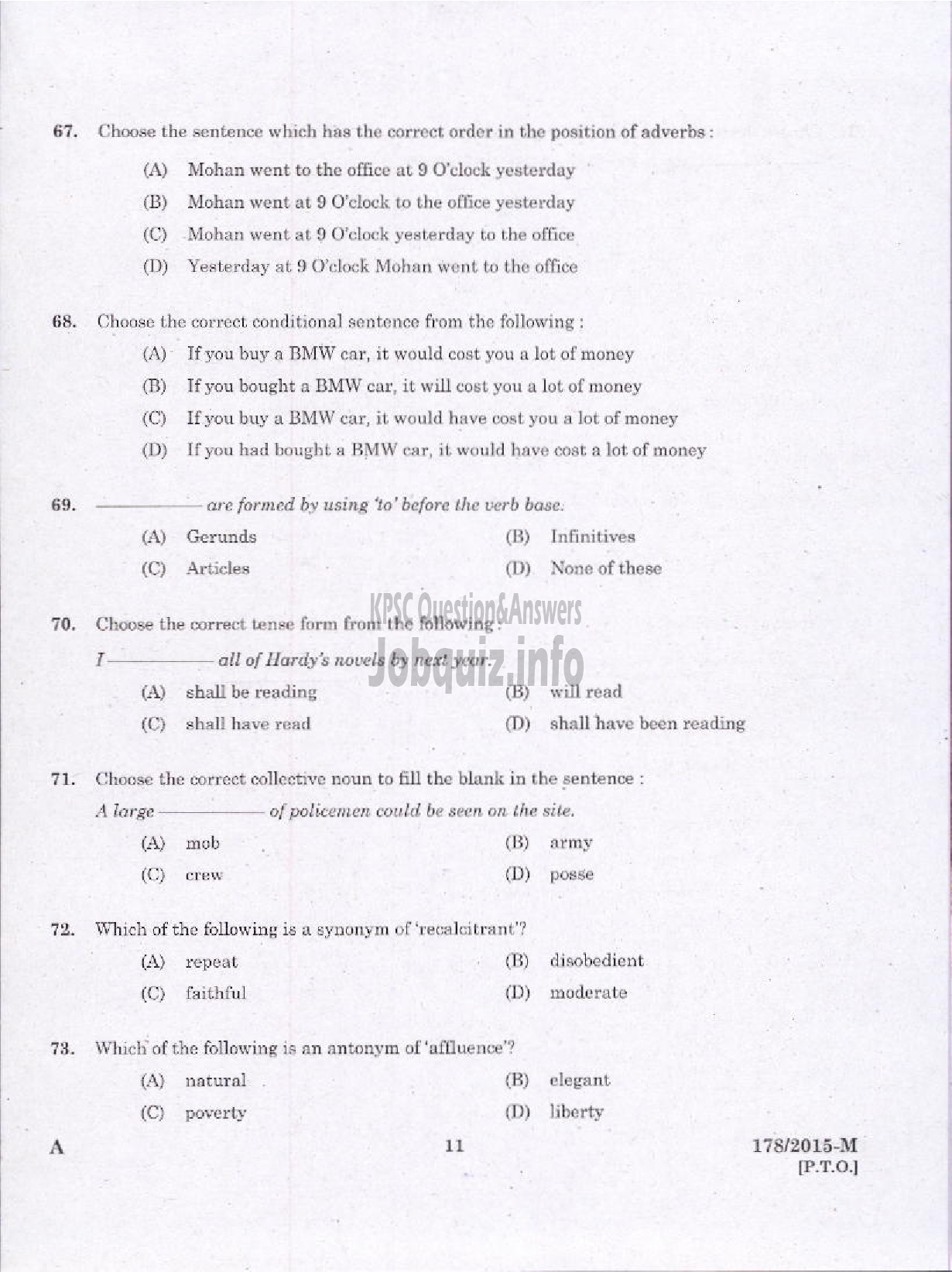 Kerala PSC Question Paper - FOREST GUARD NCA FOREST/MALE WARDER NCA JAIL ( Malayalam ) -9